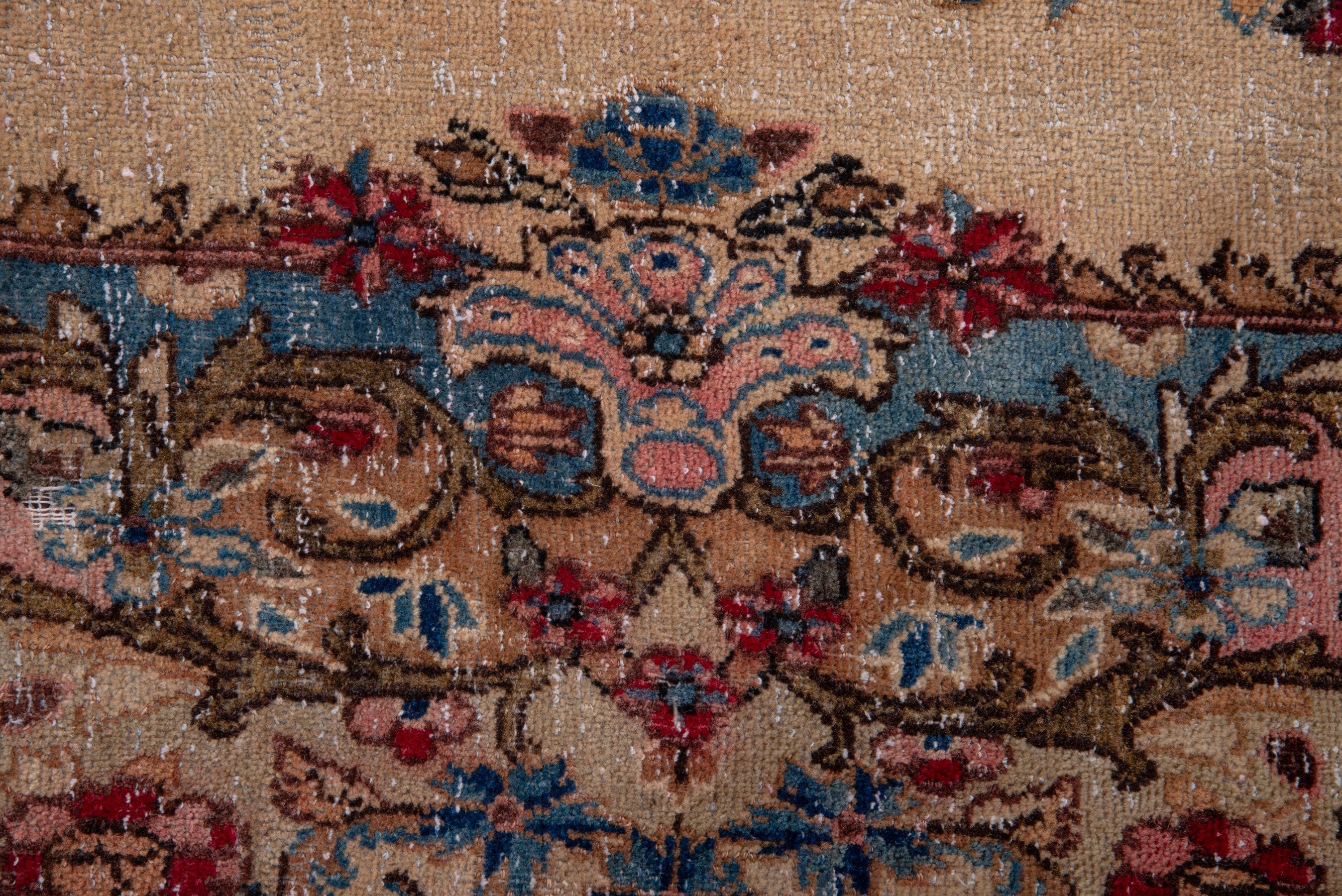 Persian Kerman runner rug in cream and faded red, view 11 of 18