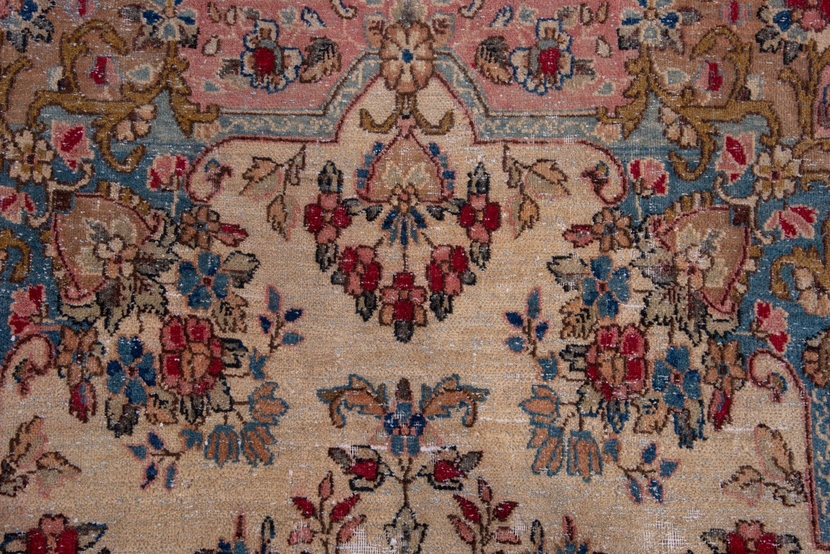 Persian Kerman runner rug in cream and faded red, view 12 of 18