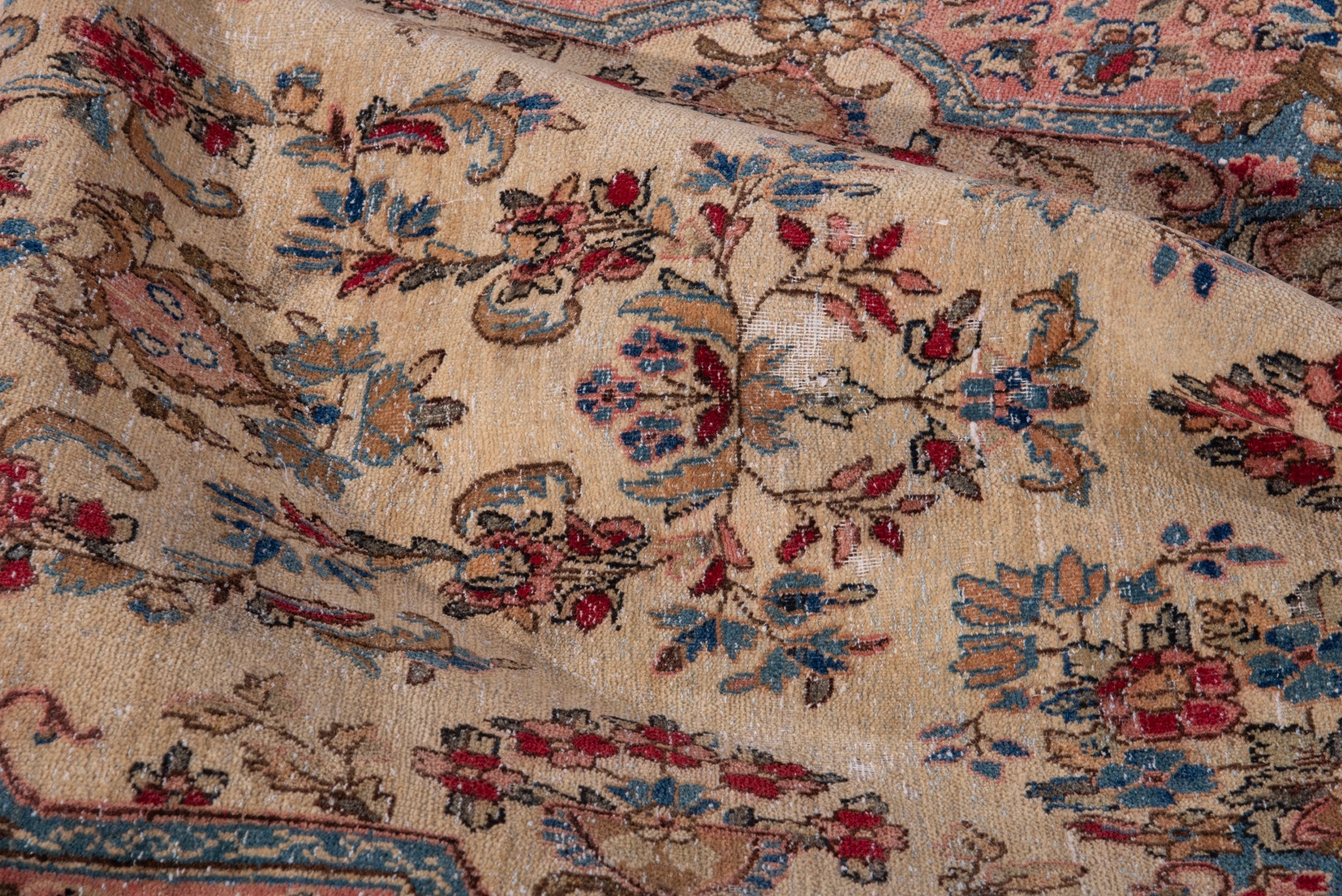 Persian Kerman runner rug in cream and faded red, view 15 of 18