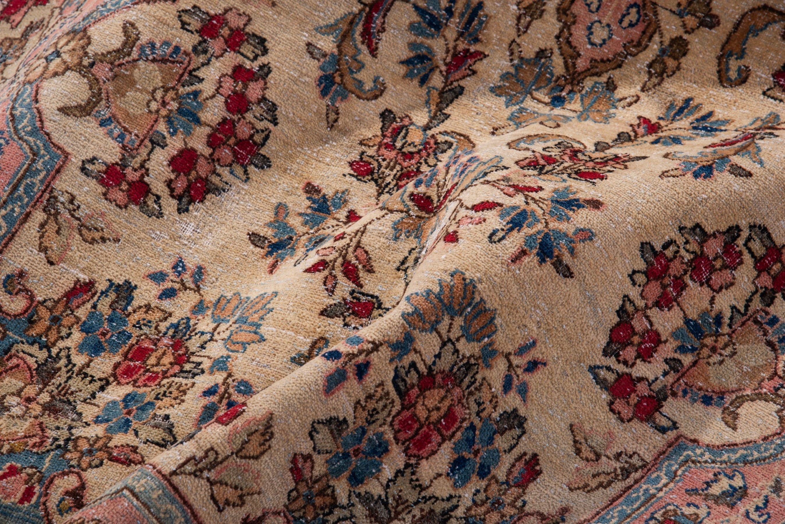 Persian Kerman runner rug in cream and faded red, view 16 of 18