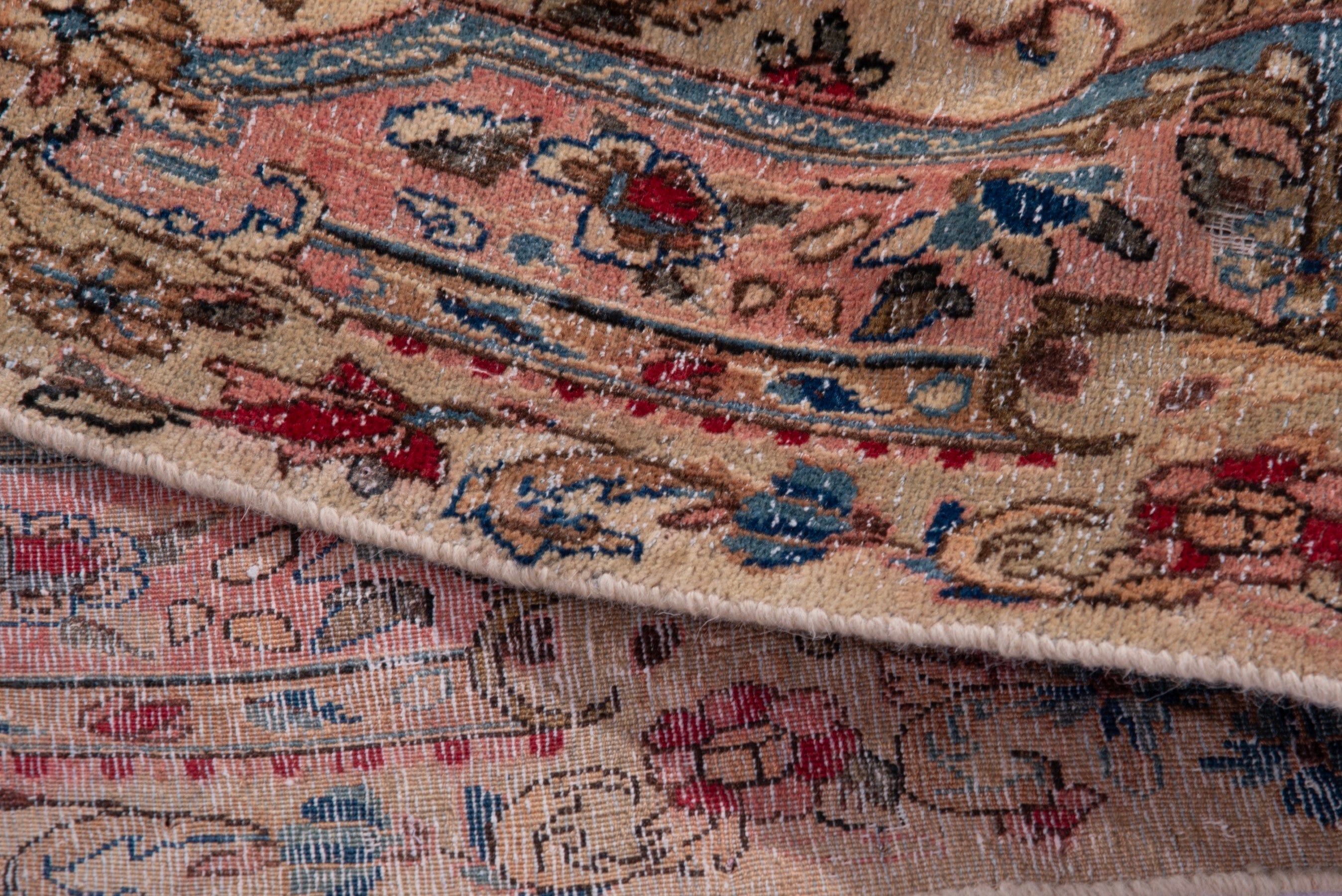 Persian Kerman runner rug in cream and faded red, view 17 of 18