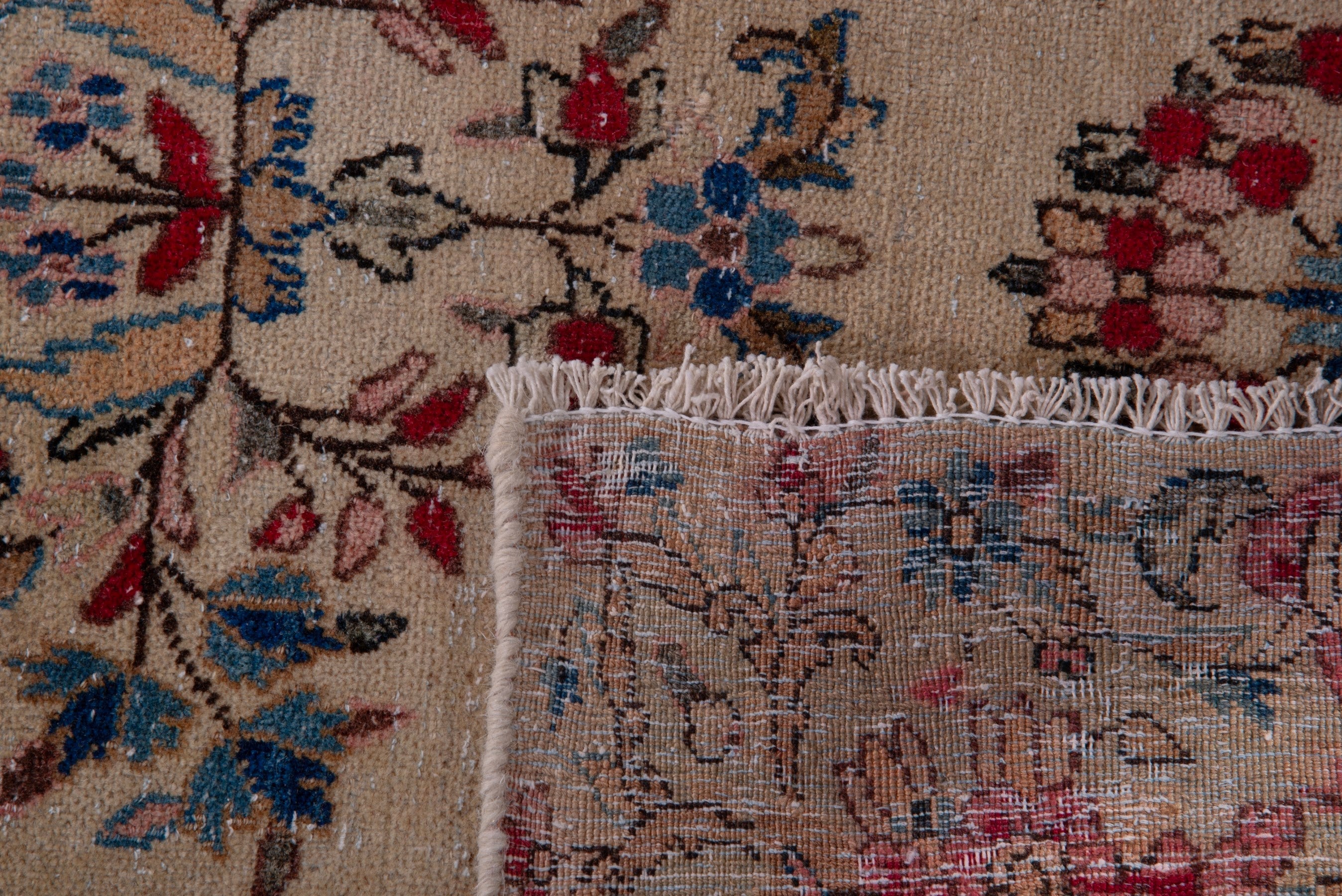 Persian Kerman runner rug in cream and faded red, view 18 of 18