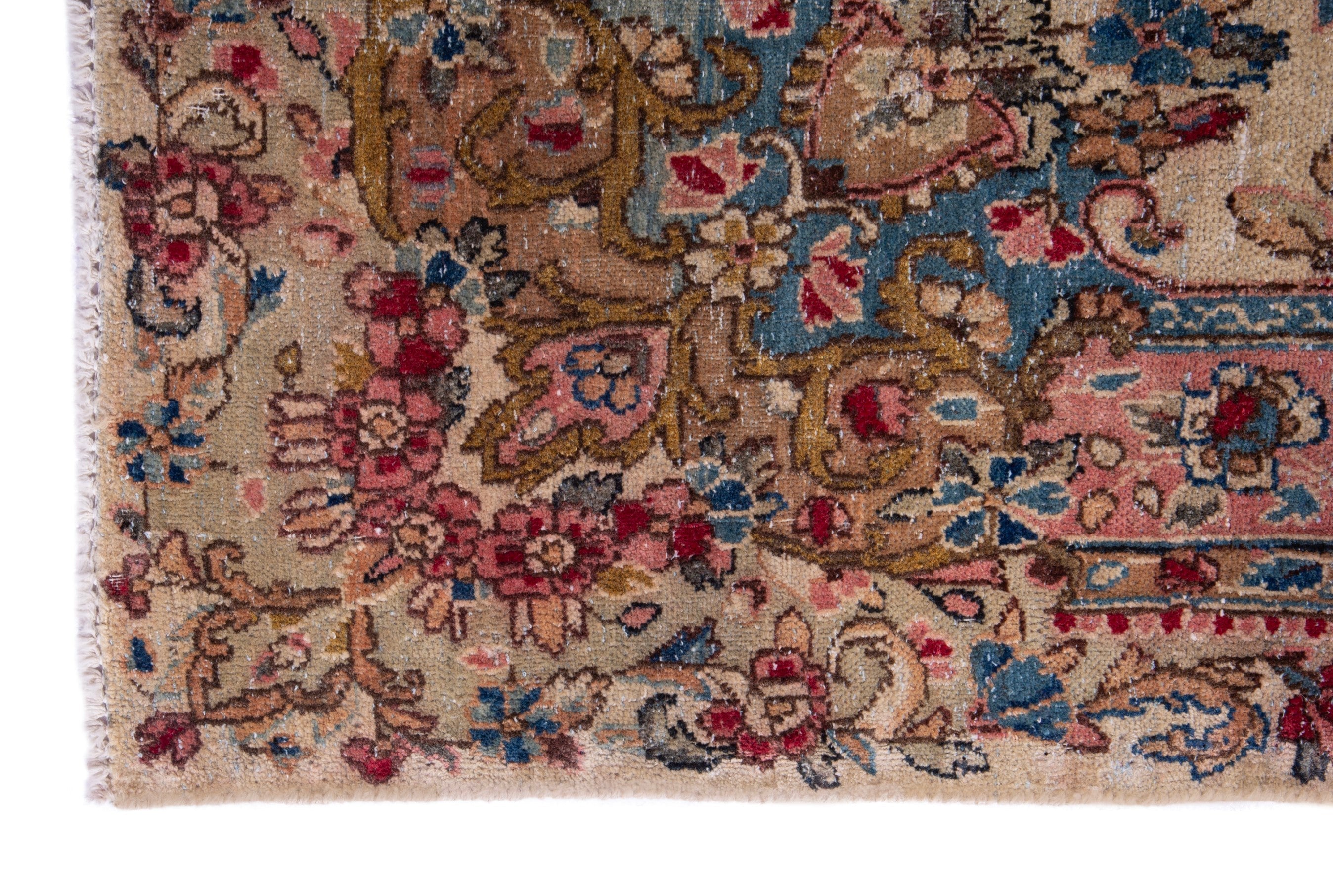 Persian Kerman runner rug in cream and faded red, view 5 of 18