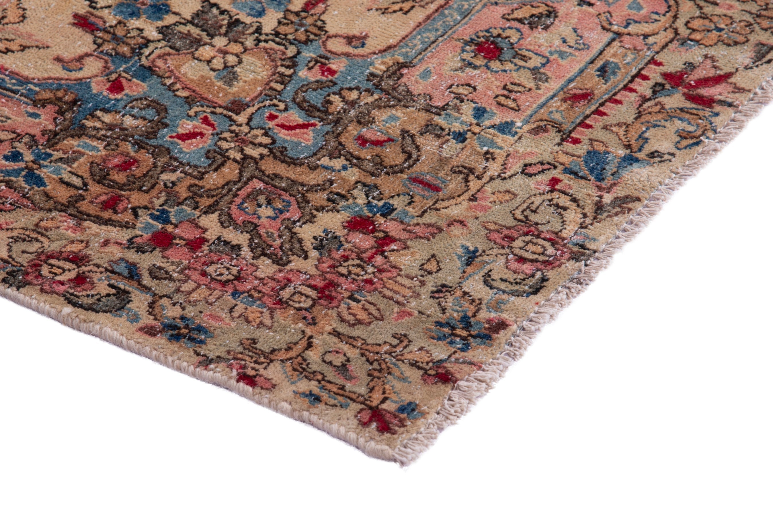 Persian Kerman runner rug in cream and faded red, view 4 of 18
