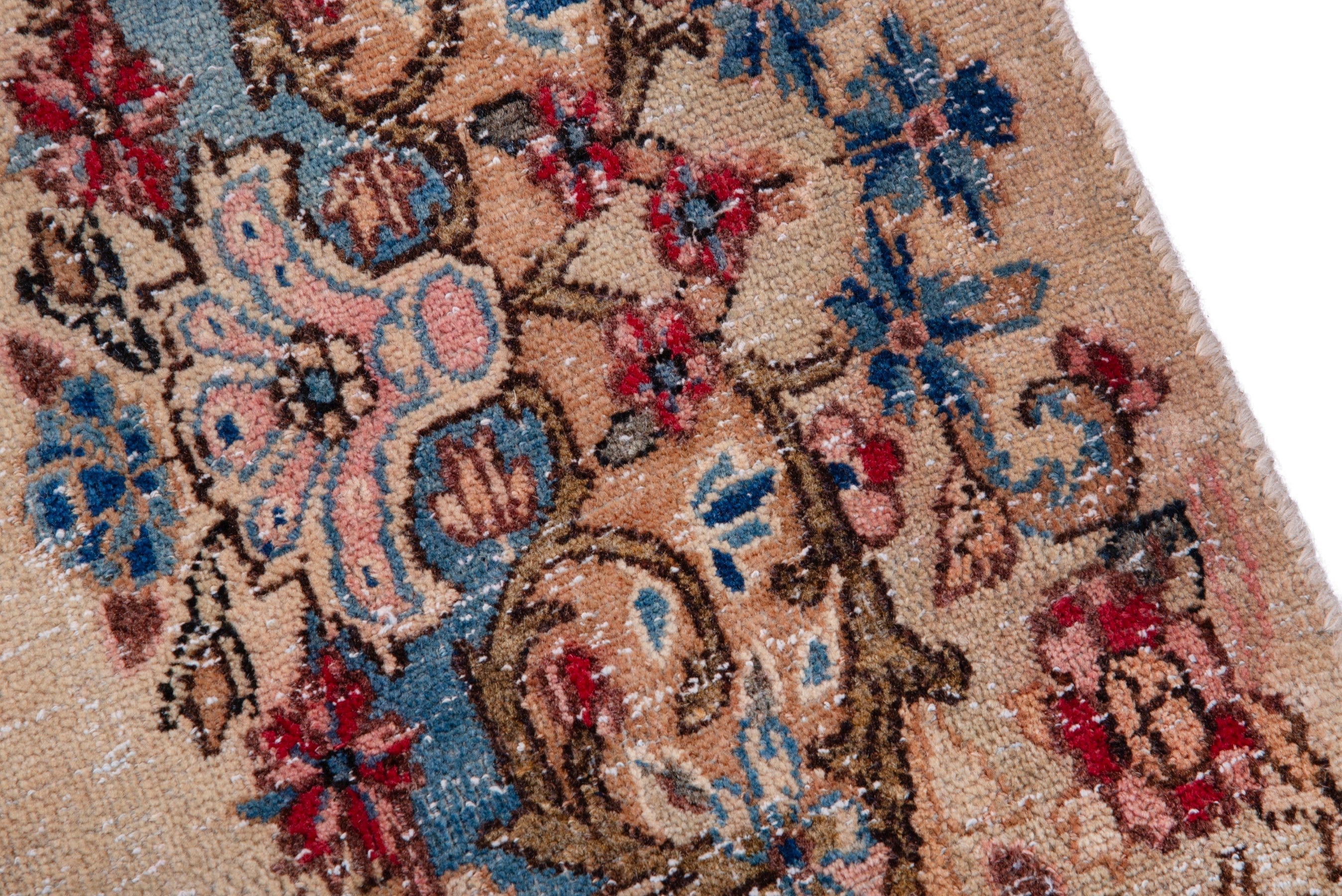 Persian Kerman runner rug in cream and faded red, view 7 of 18