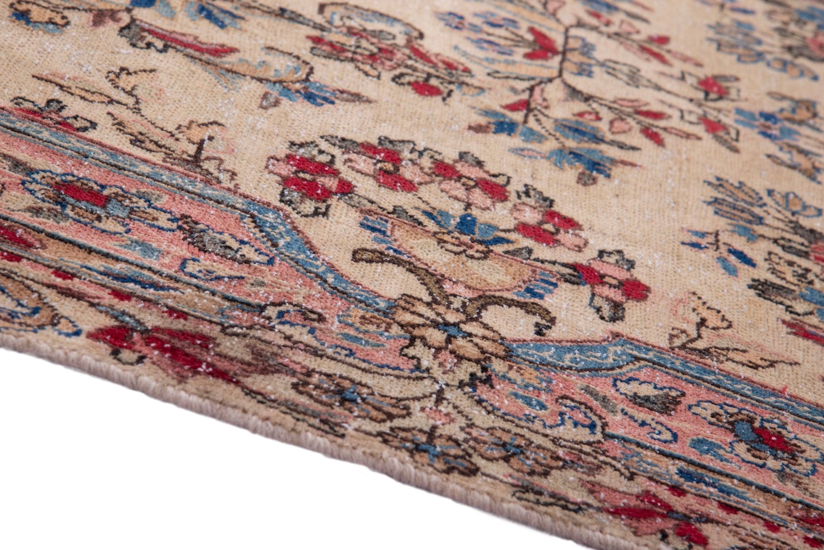 Persian Kerman runner rug in cream and faded red, view 8 of 18