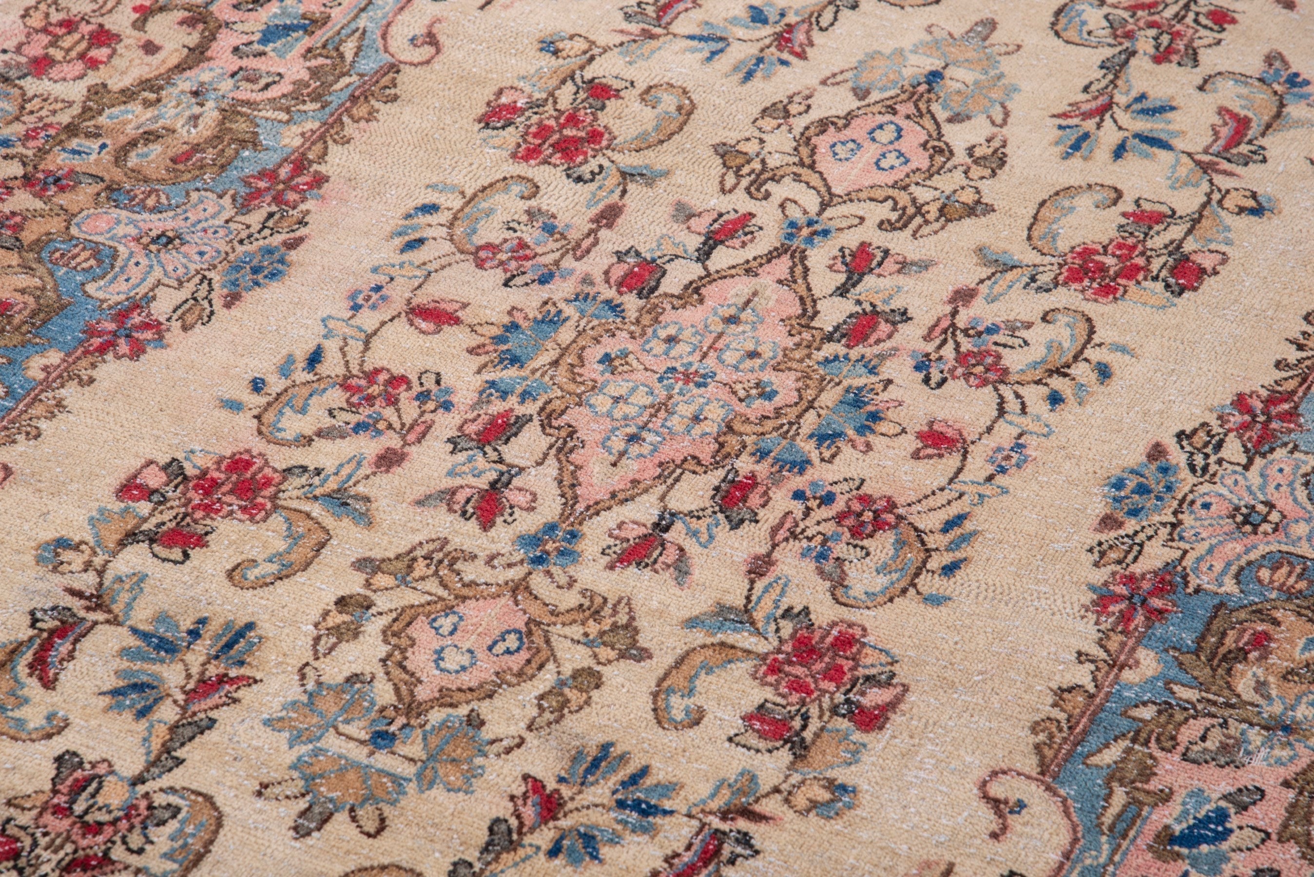 Persian Kerman runner rug in cream and faded red, view 9 of 18