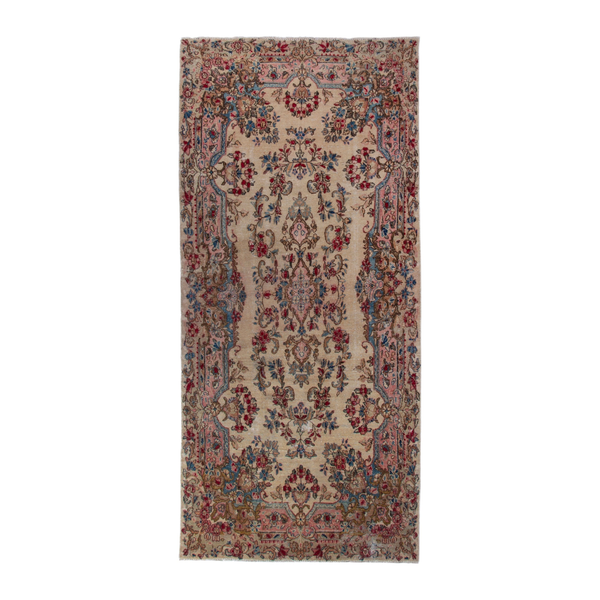 Persian Kerman runner rug in cream and faded red, 3'7" x 8'