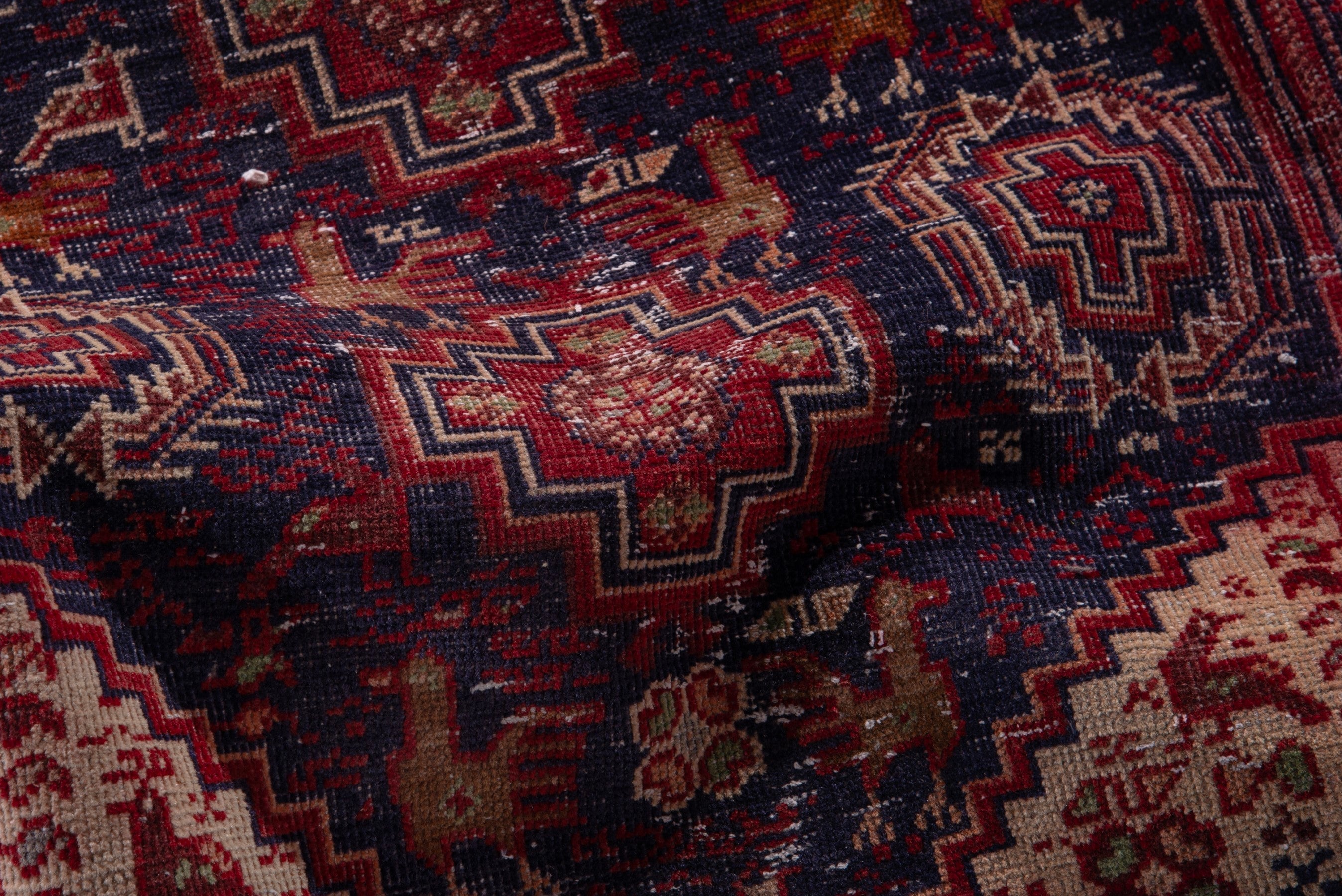 Persian Baluch accent rug in burgundy and navy, view 14 of 15