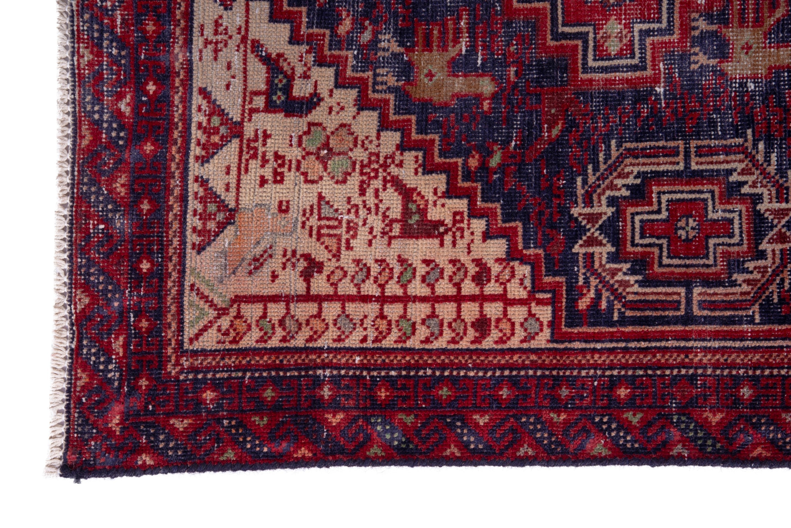 Persian Baluch accent rug in burgundy and navy, view 5 of 15