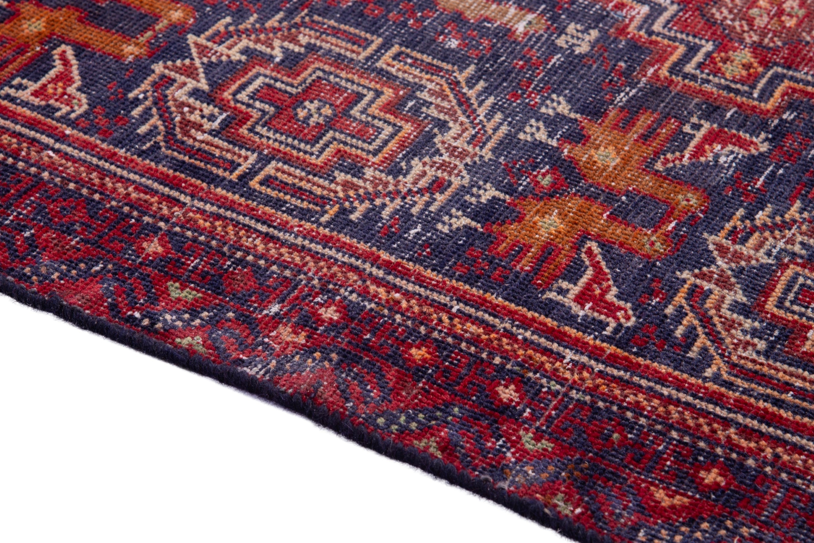 Persian Baluch accent rug in burgundy and navy, view 7 of 15