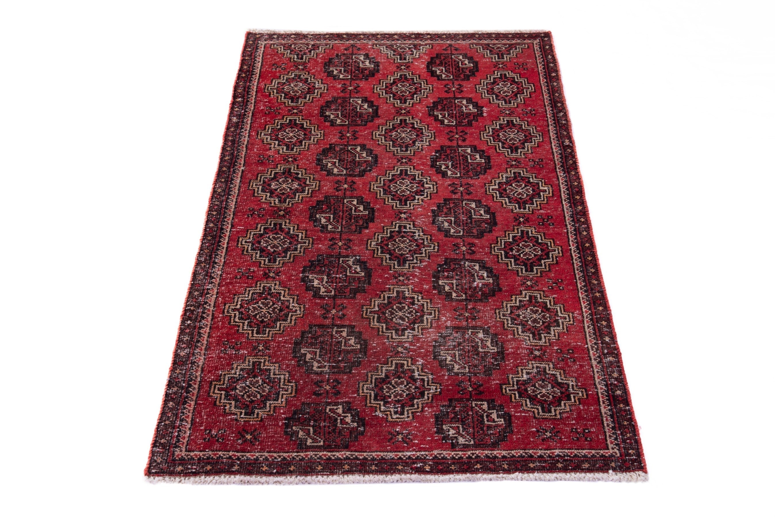 Persian Ferdos accent rug in deep red and dark brown, view 3 of 15