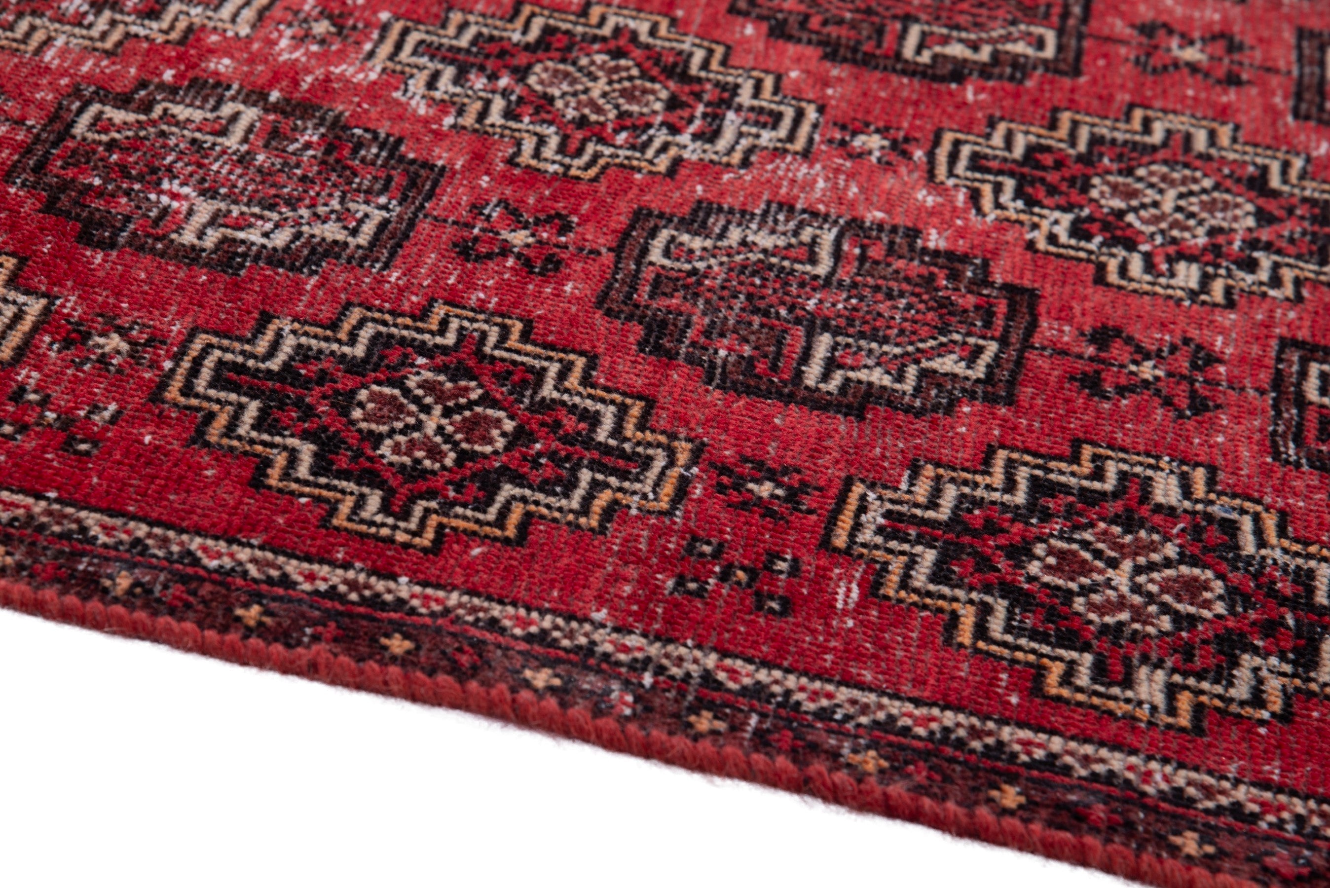 Persian Ferdos accent rug in deep red and dark brown, view 8 of 15
