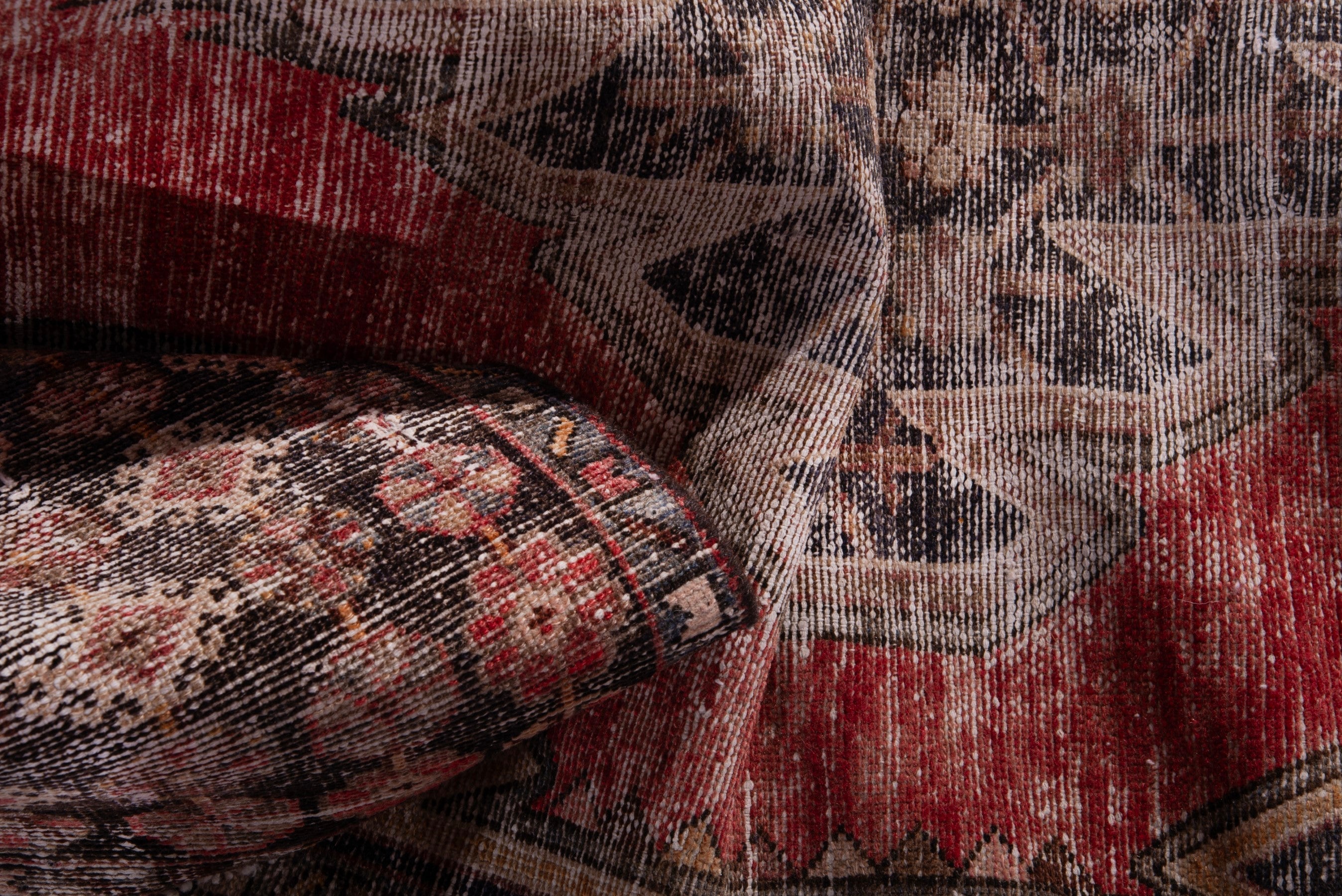 Persian Saveh accent rug in deep red and stone, view 14 of 17