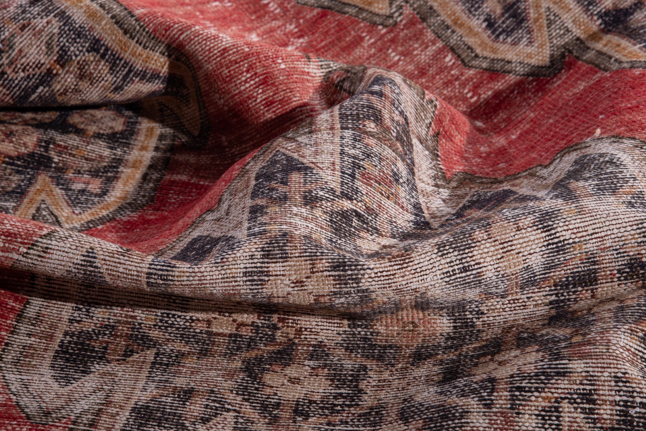Persian Saveh accent rug in deep red and stone, view 16 of 17