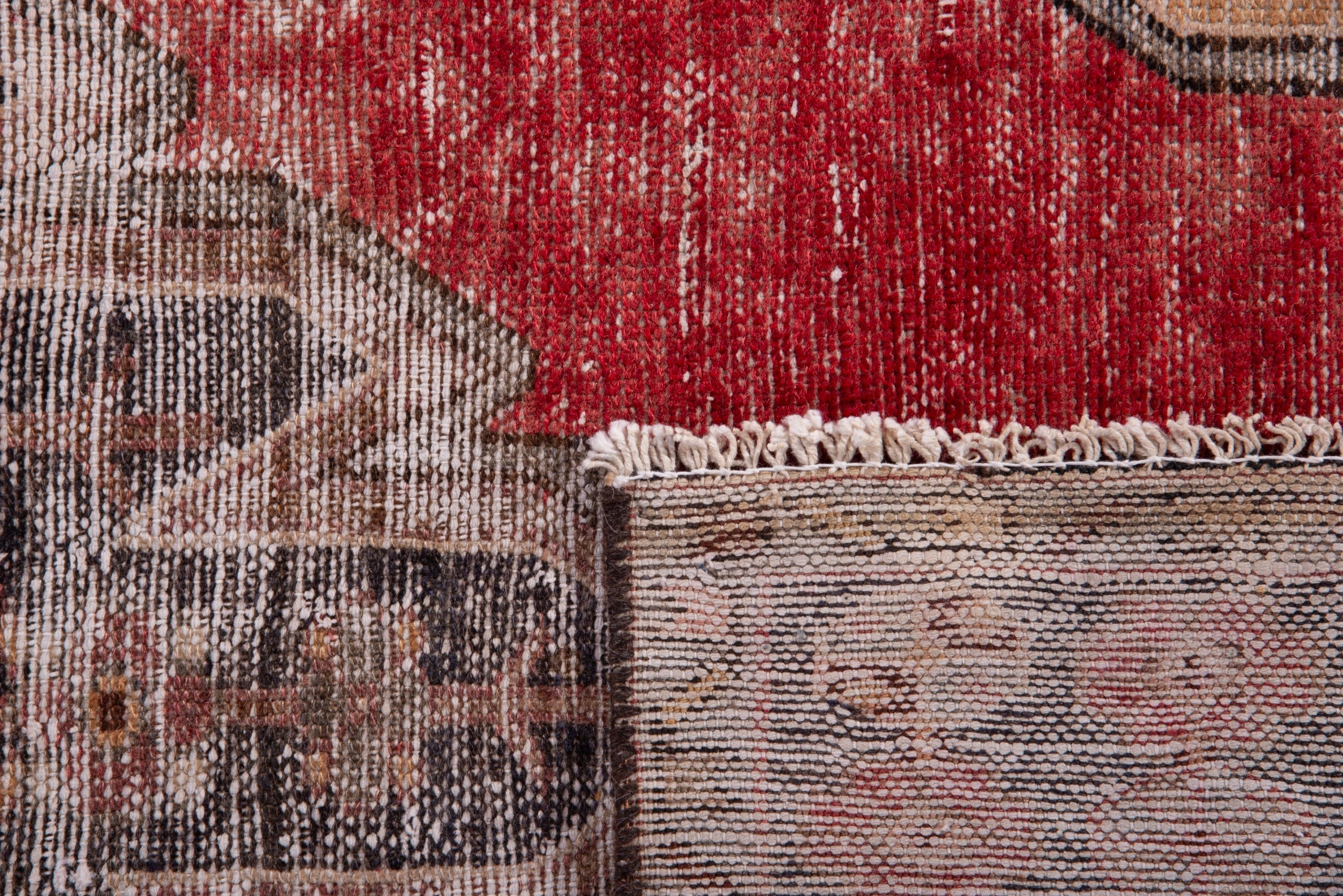 Persian Saveh accent rug in deep red and stone, view 17 of 17