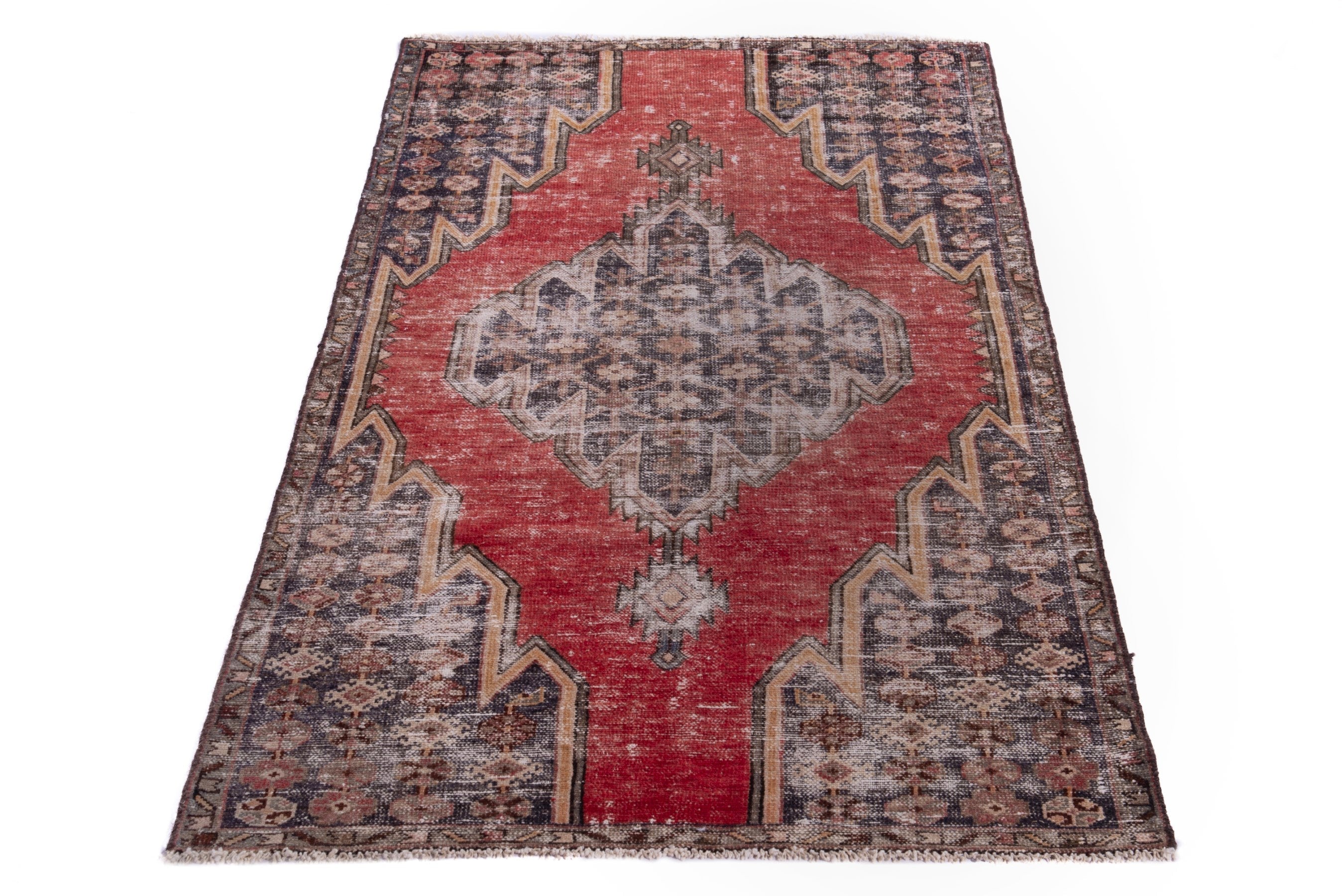 Persian Saveh accent rug in deep red and stone, view 2 of 17