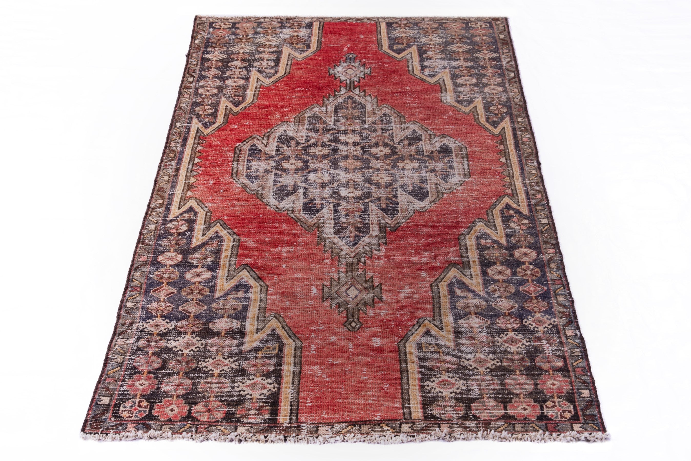Persian Saveh accent rug in deep red and stone, view 3 of 17