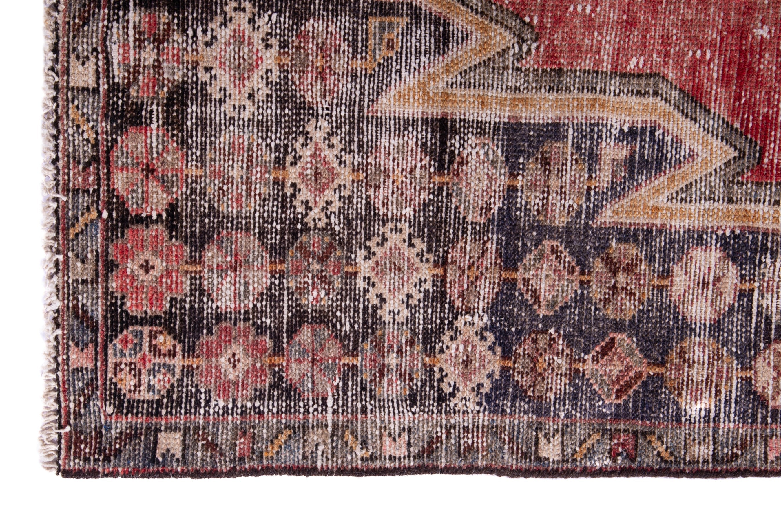 Persian Saveh accent rug in deep red and stone, view 5 of 17