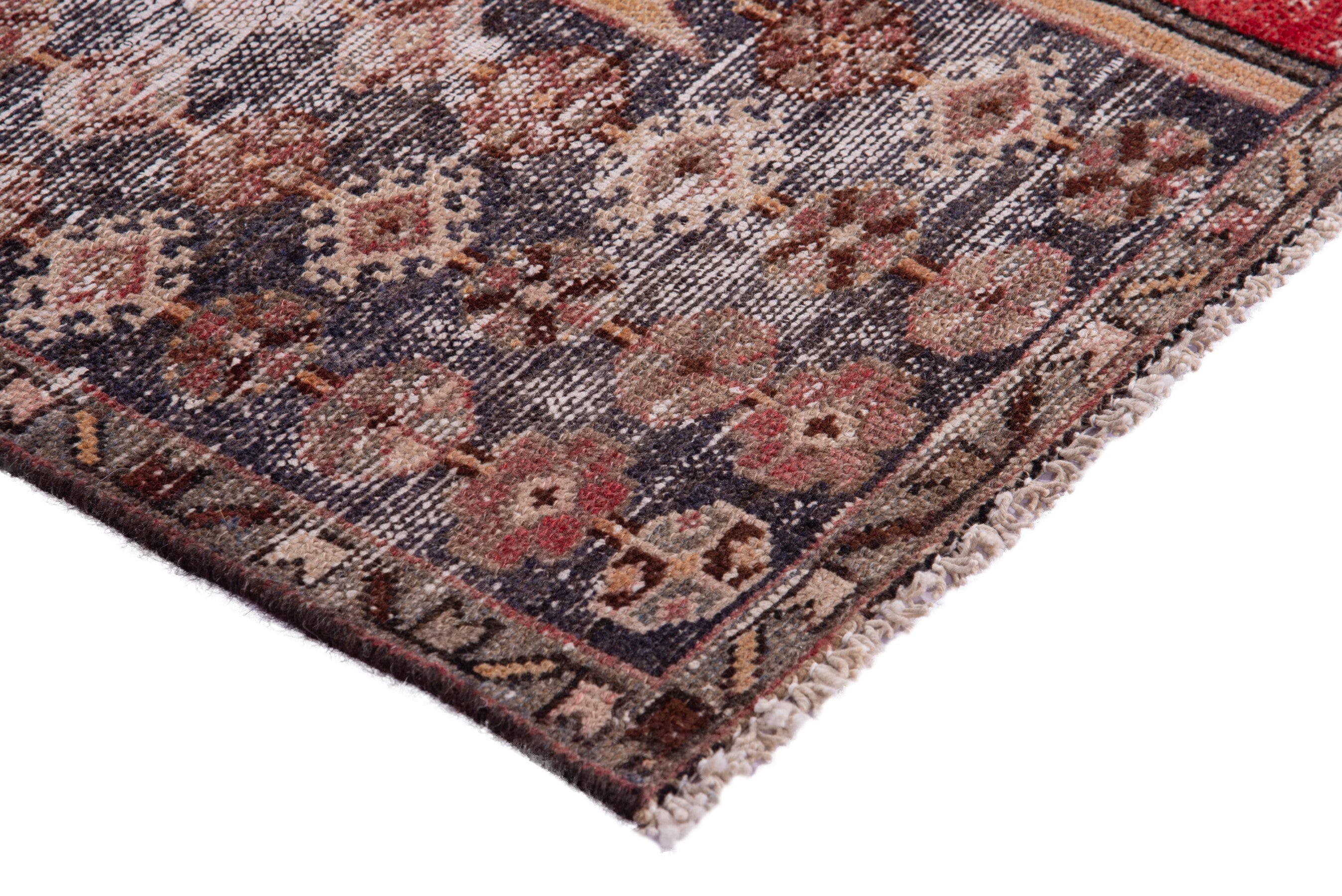 Persian Saveh accent rug in deep red and stone, view 6 of 17