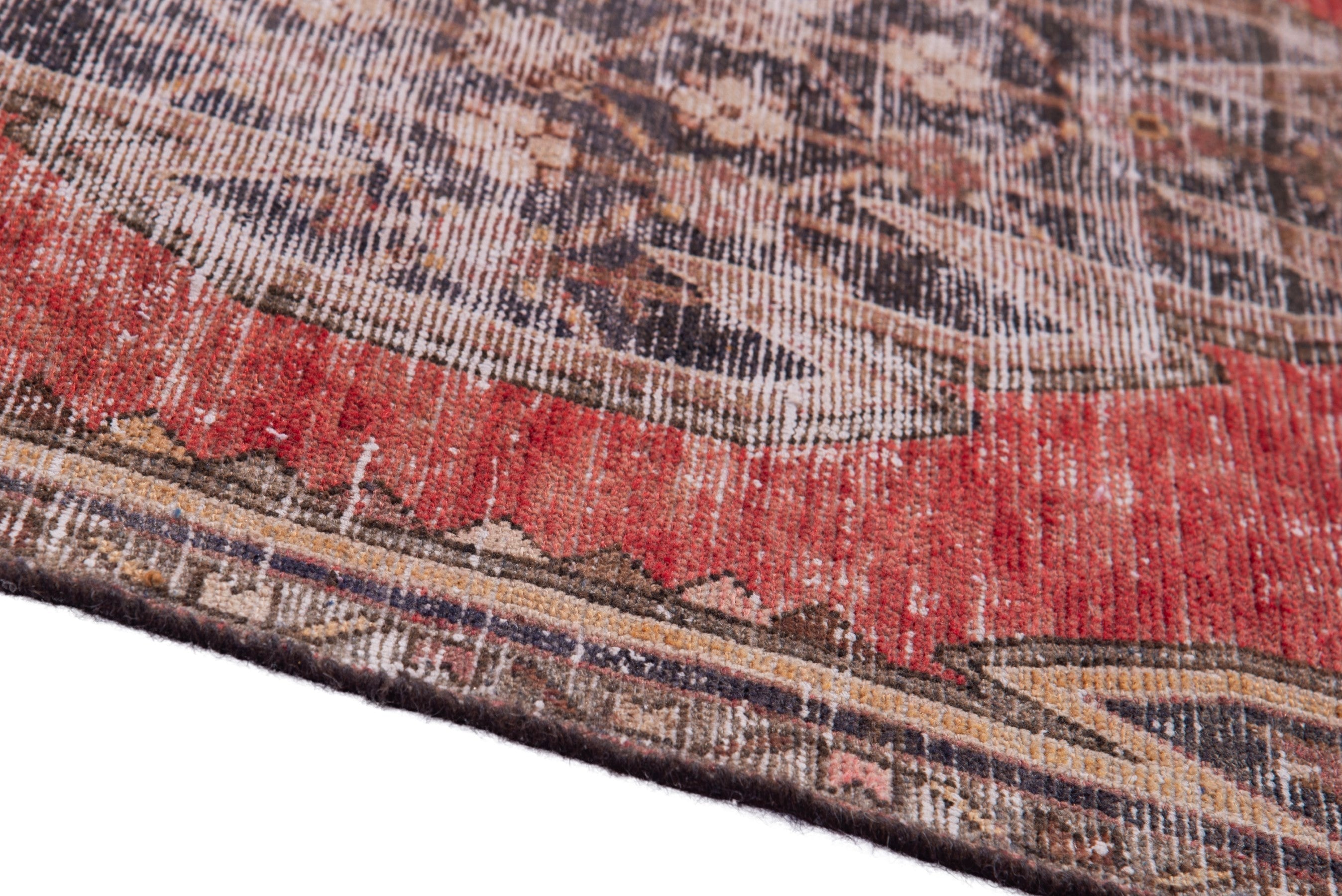 Persian Saveh accent rug in deep red and stone, view 8 of 17