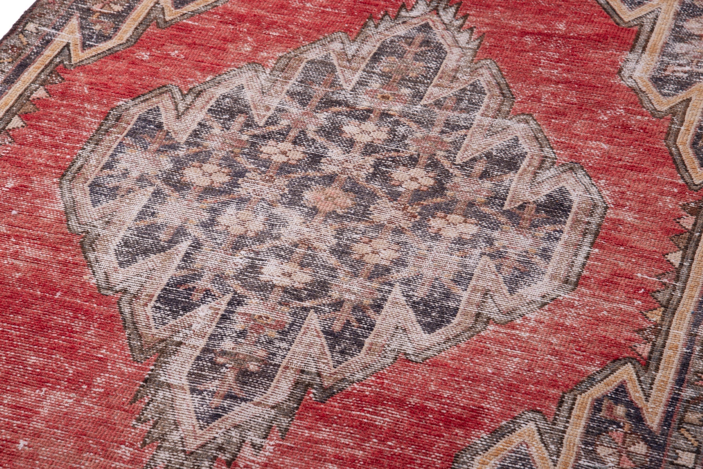 Persian Saveh accent rug in deep red and stone, view 9 of 17