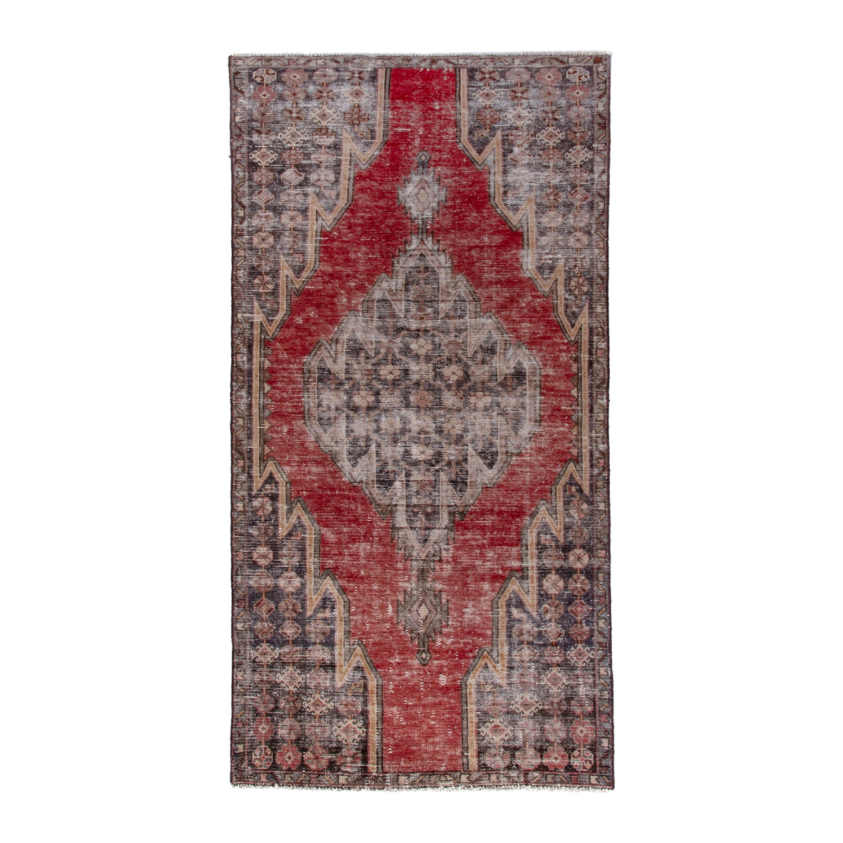 Persian Saveh accent rug in deep red and stone, 3'3" x 6'3"