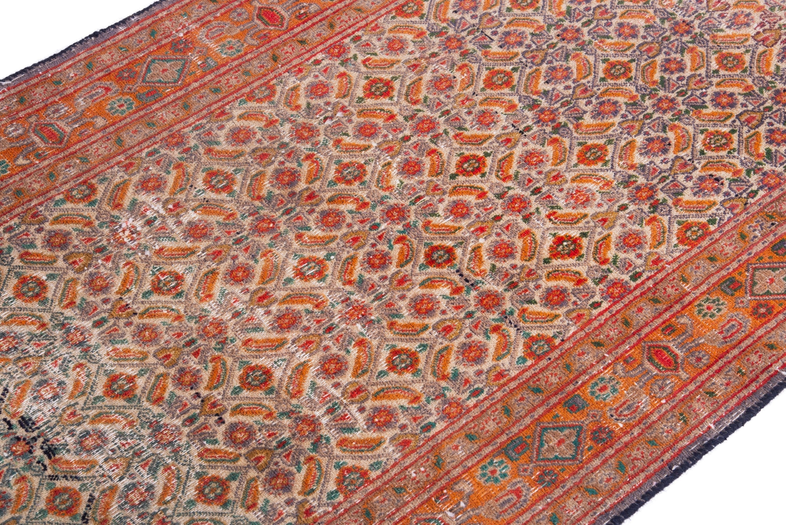 Persian Birjand runner rug in cream and rust, view 4 of 17
