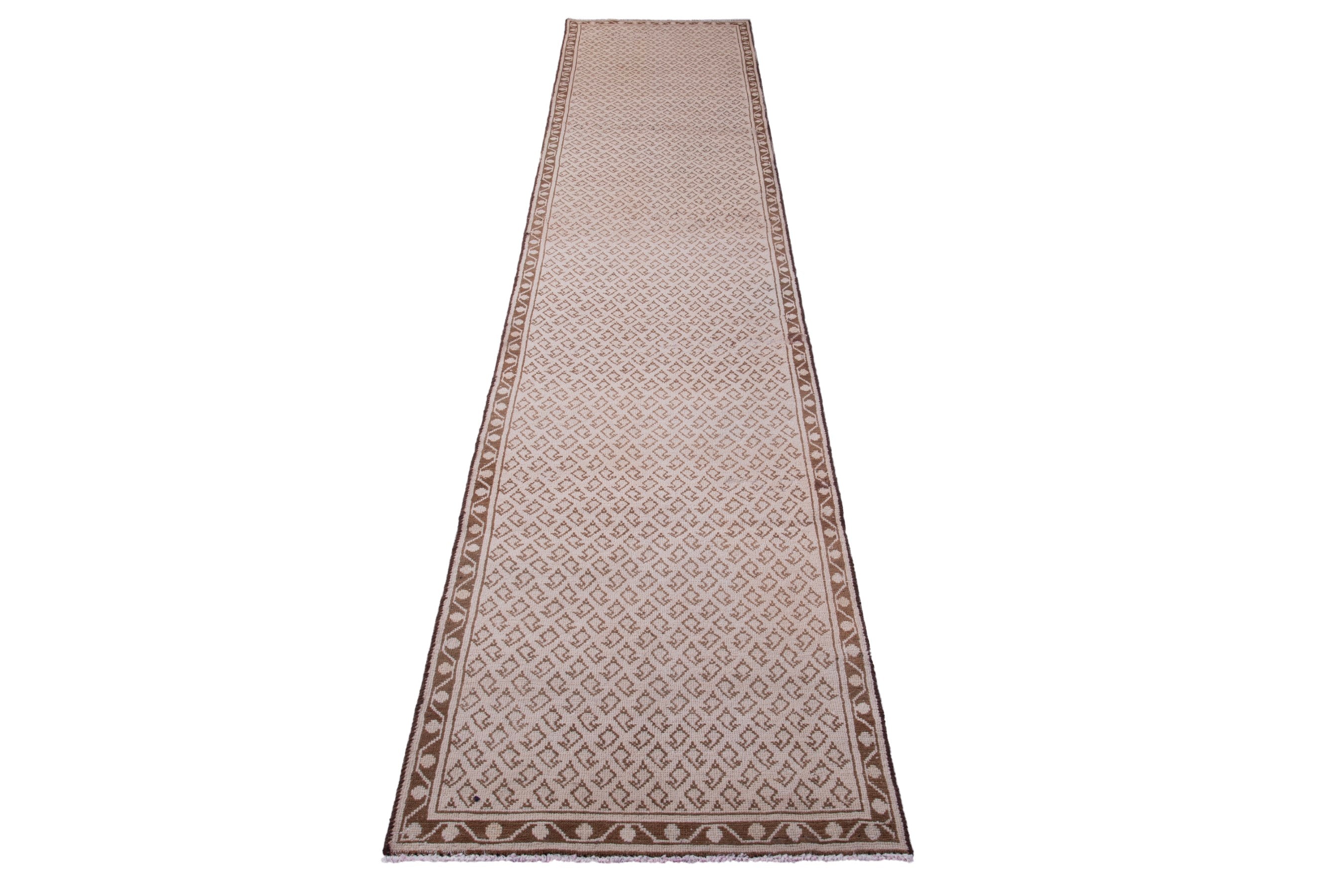 Persian Arak runner rug in taupe and greige, view 3 of 17