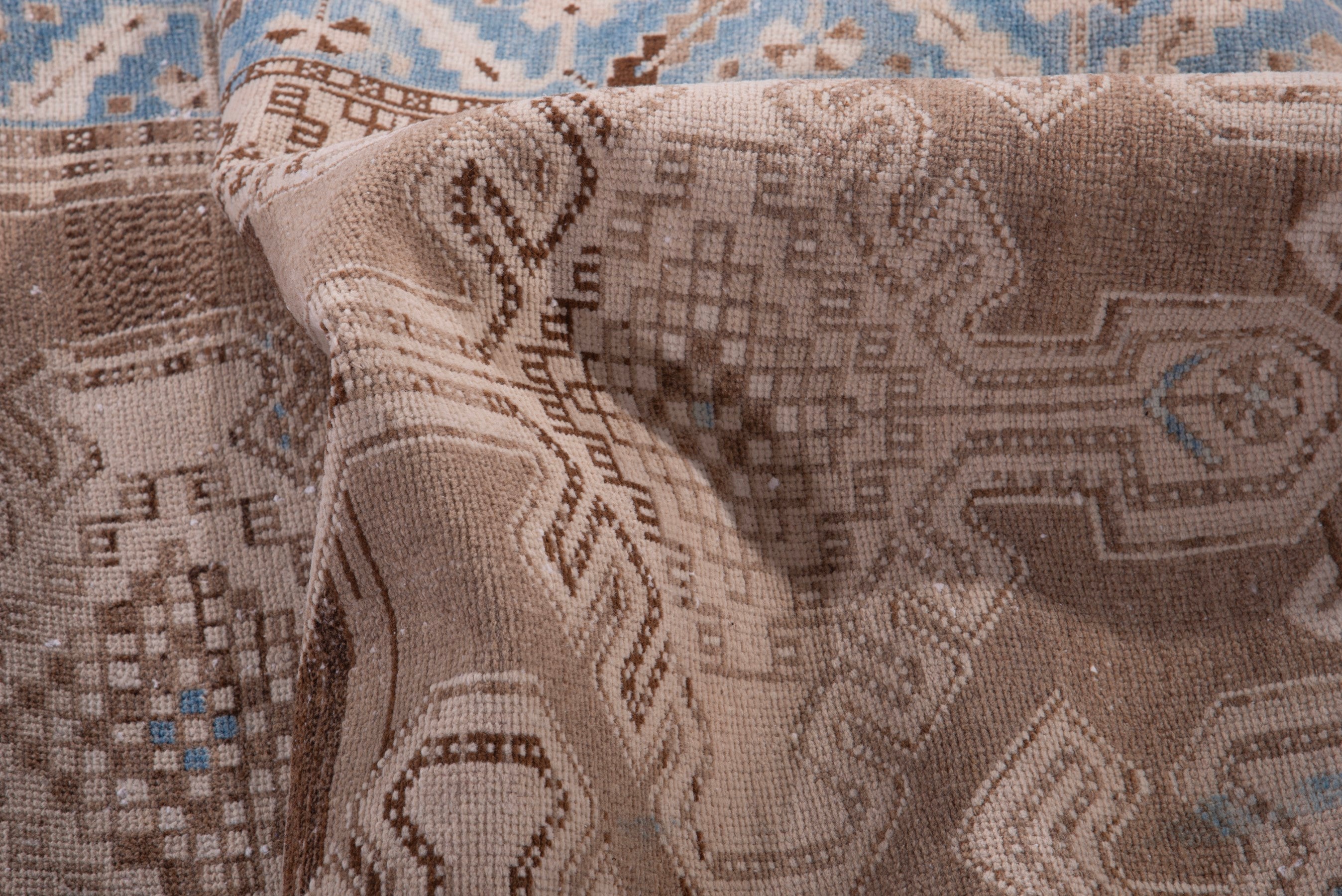 Persian Saveh runner rug in taupe and dusty blue, view 17 of 21