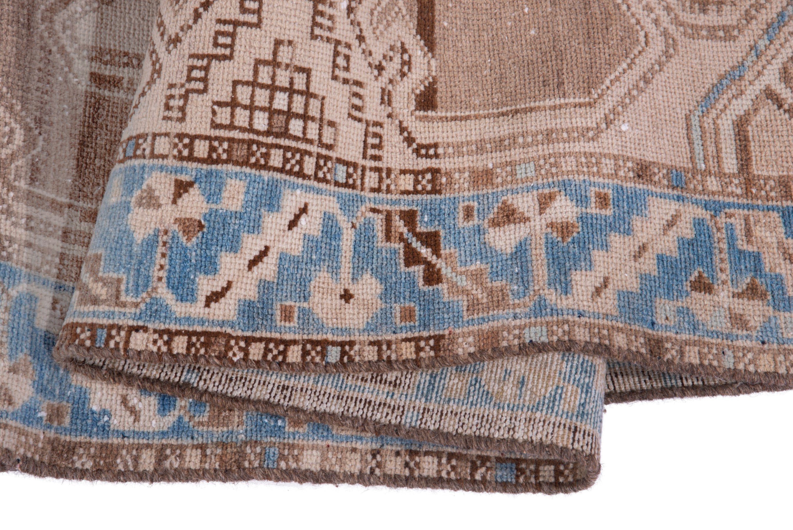 Persian Saveh runner rug in taupe and dusty blue, view 19 of 21