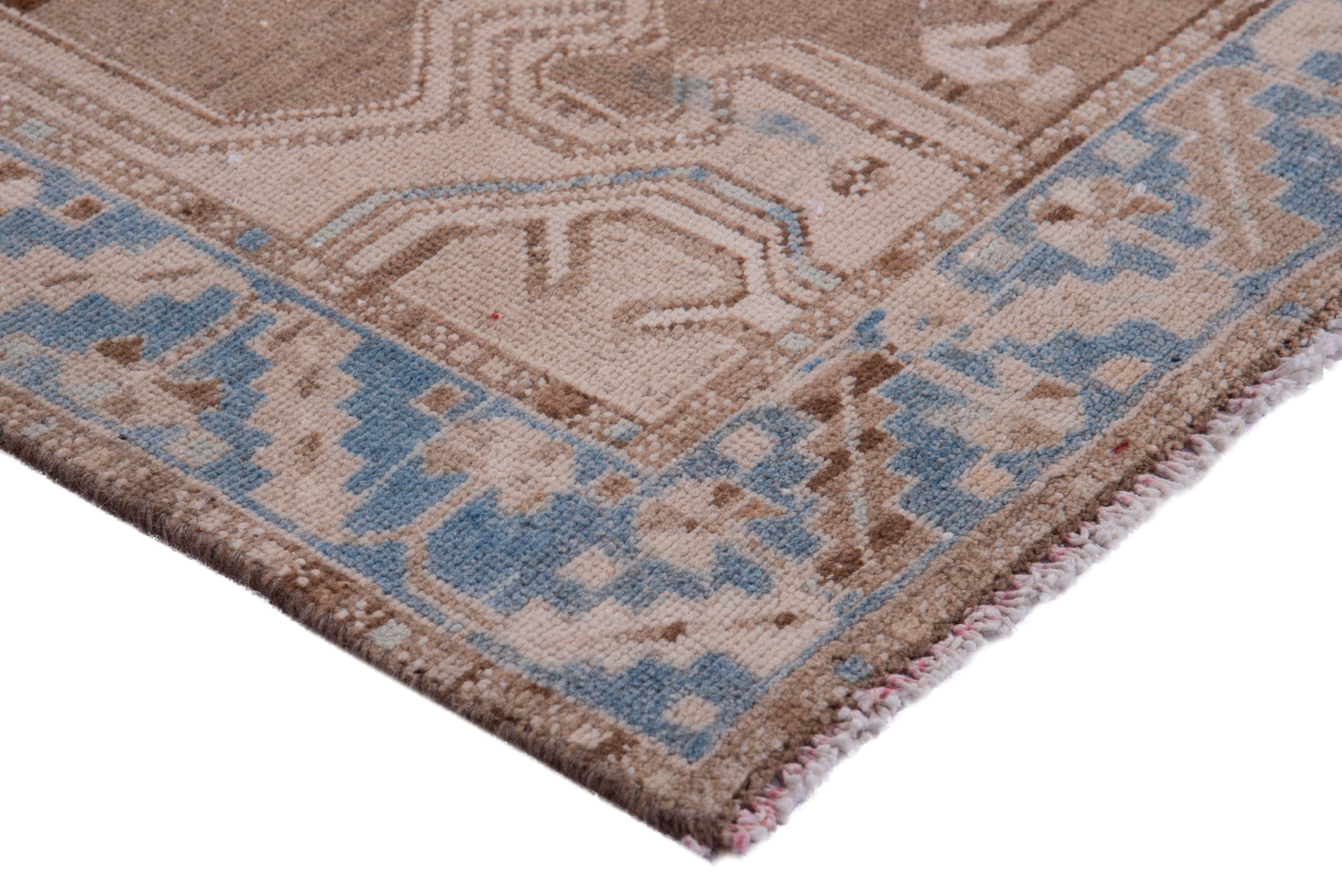 Persian Saveh runner rug in taupe and dusty blue, view 4 of 21