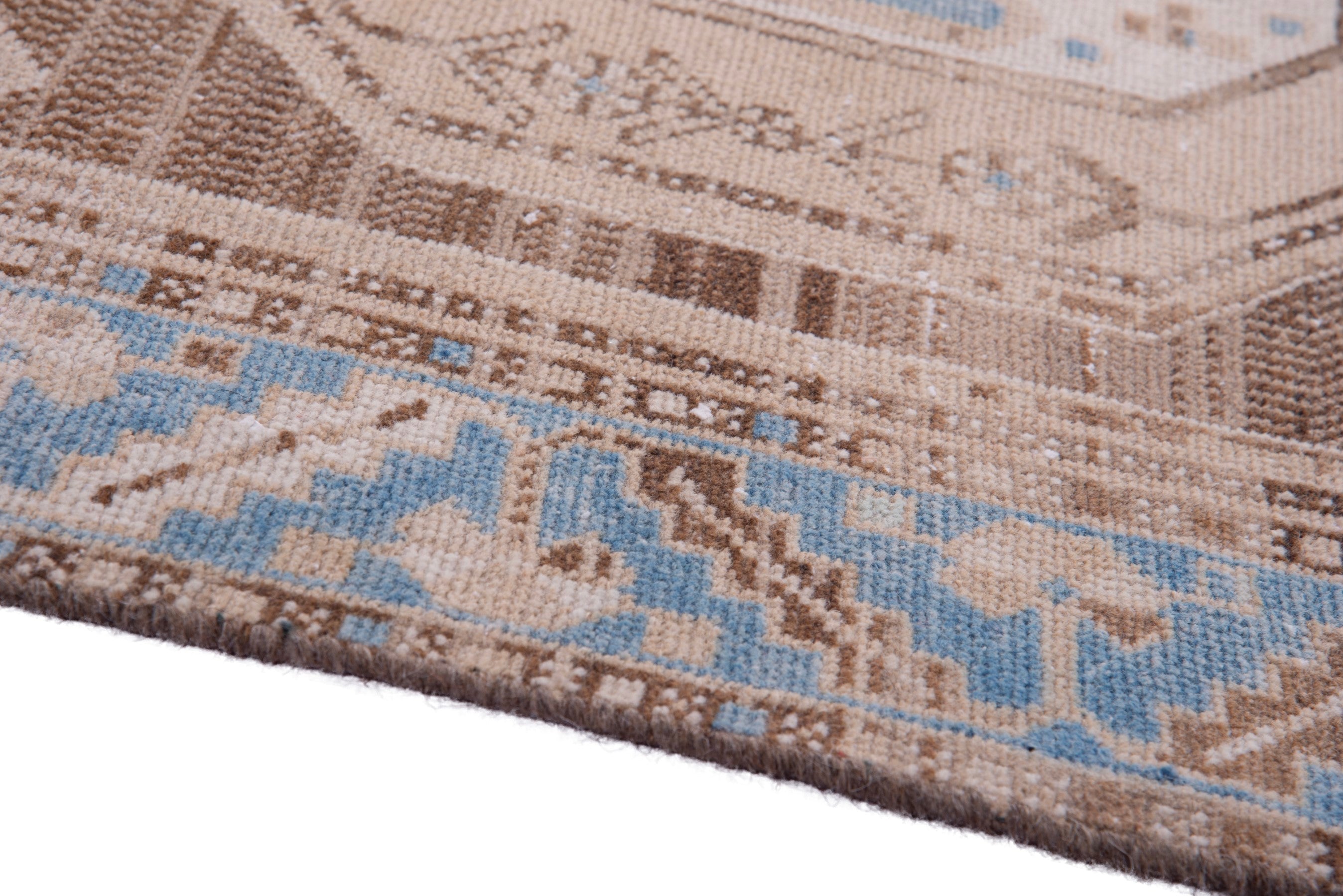 Persian Saveh runner rug in taupe and dusty blue, view 8 of 21