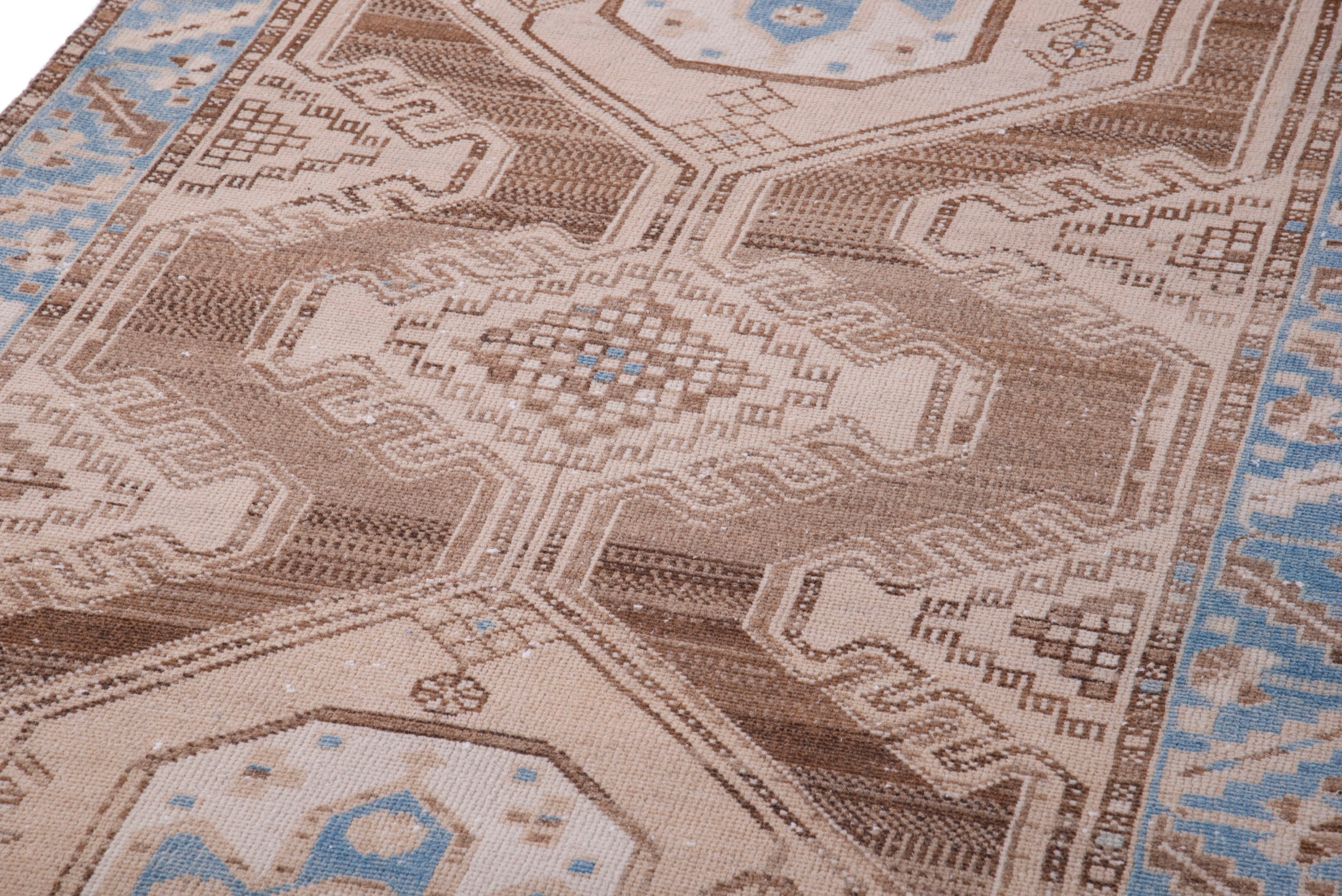 Persian Saveh runner rug in taupe and dusty blue, view 9 of 21