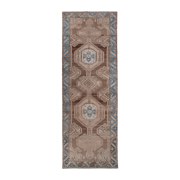 Persian Saveh runner rug in taupe and dusty blue, 3'3" x 9'9"