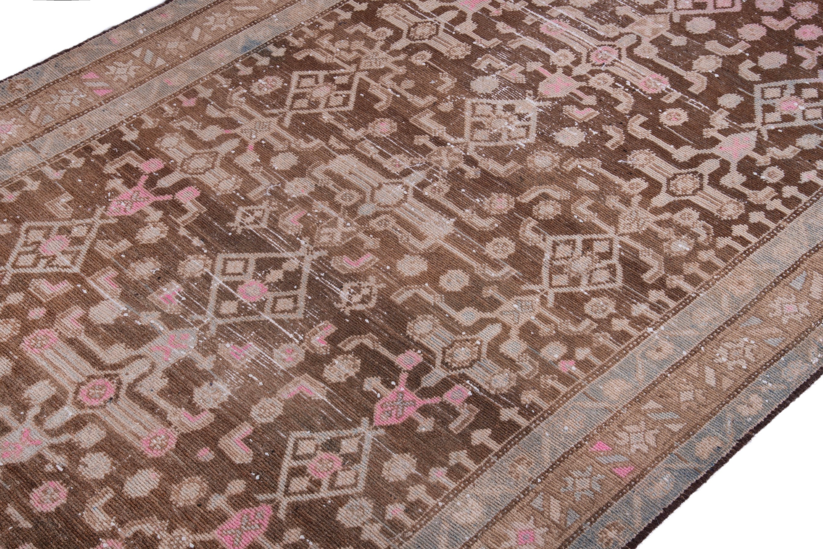 Persian Hamedan runner rug in burgundy and muted pink, view 6 of 17
