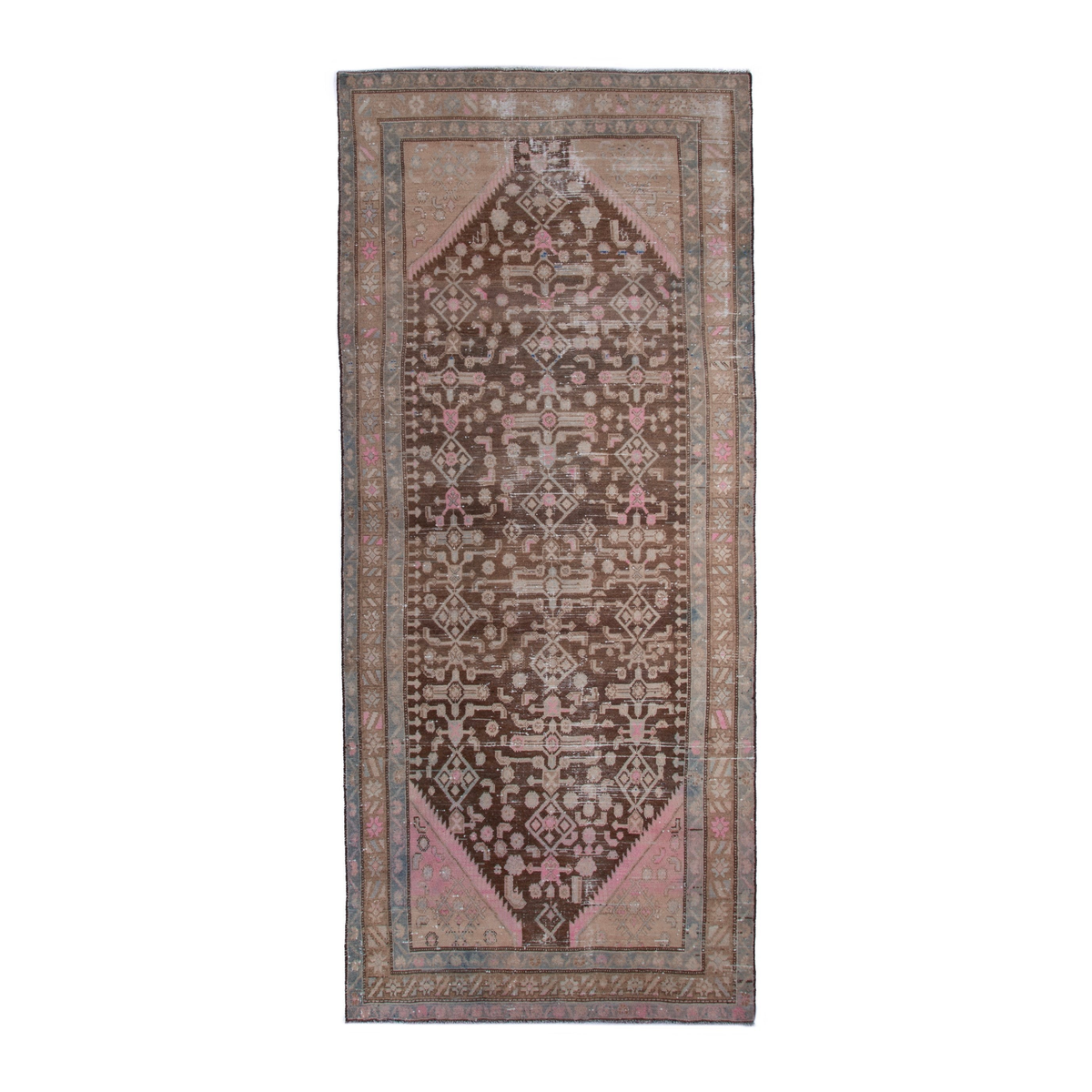 Persian Hamedan runner rug in burgundy and muted pink, 3'11" x 9'10"