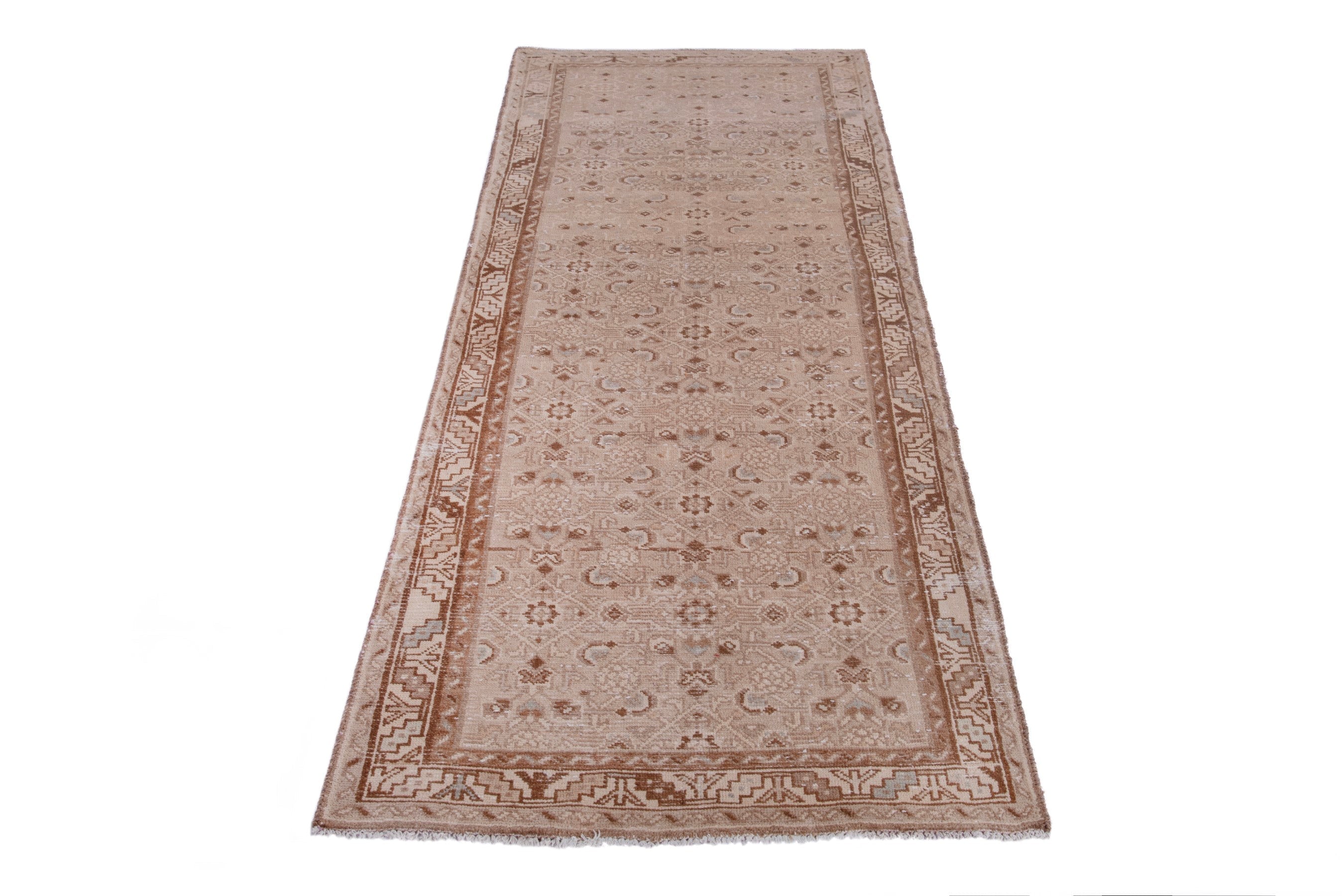 Persian Hamedan runner rug in taupe and greige, view 2 of 18