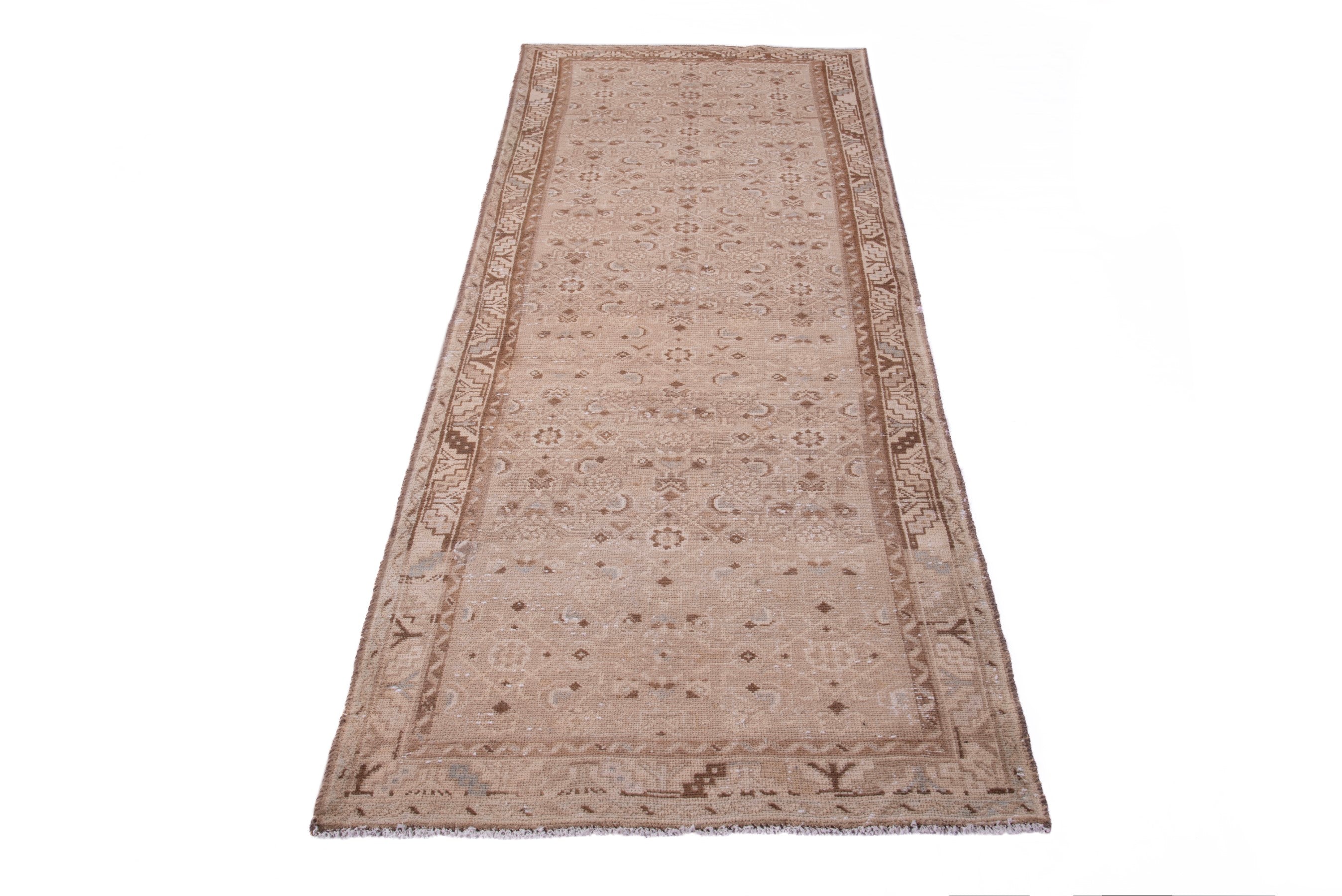 Persian Hamedan runner rug in taupe and greige, view 3 of 18