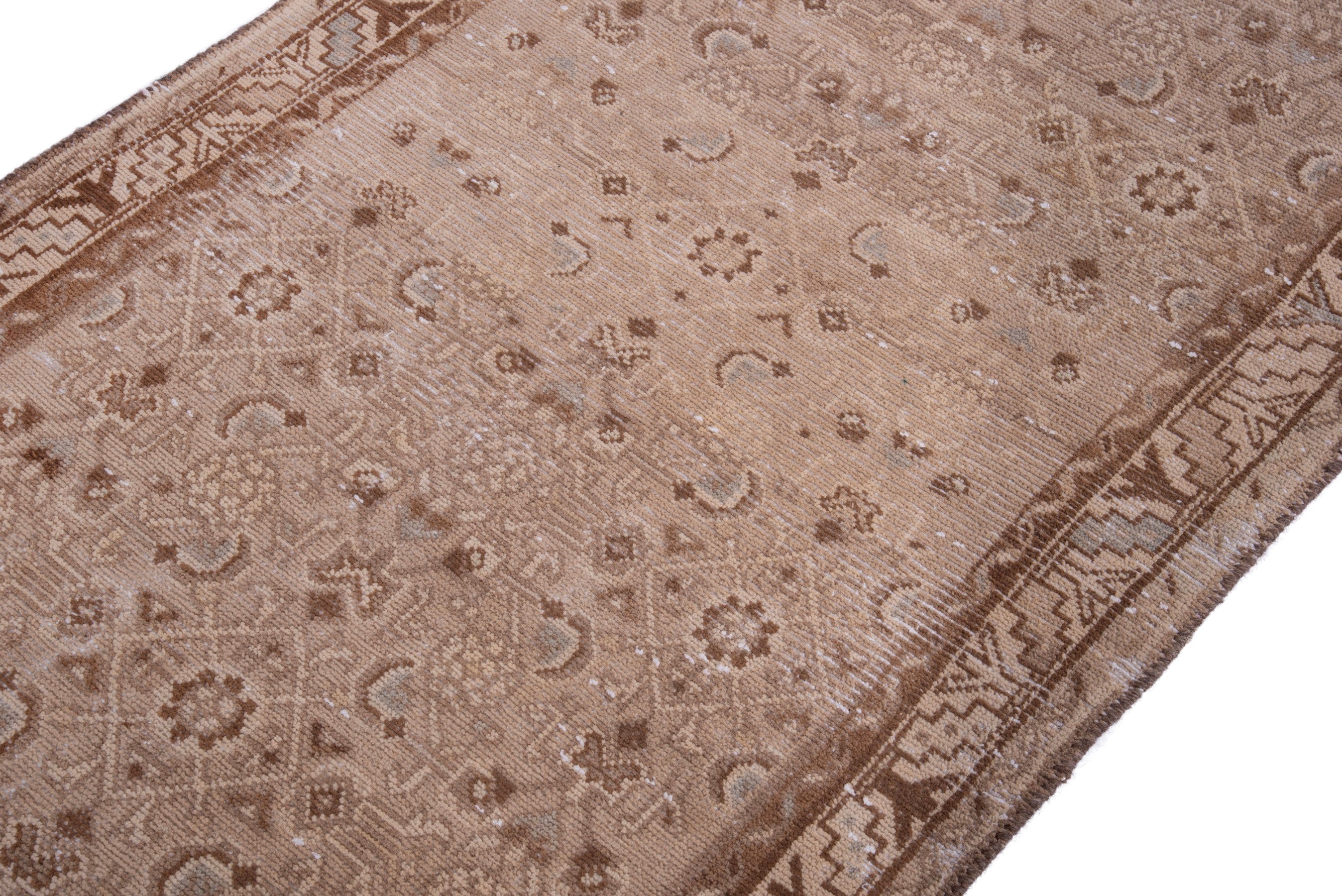 Persian Hamedan runner rug in taupe and greige, view 6 of 18