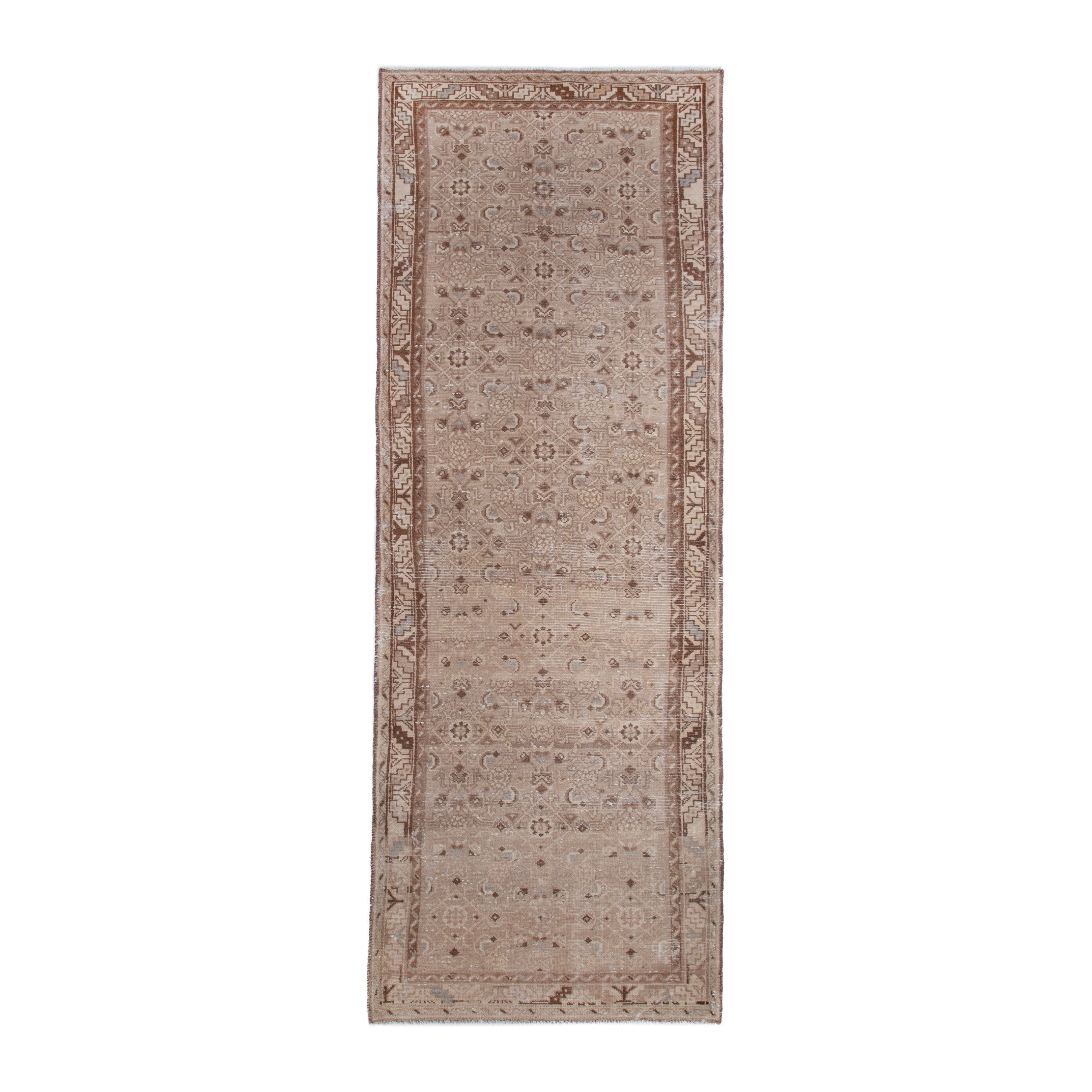 Persian Hamedan runner rug in taupe and greige, 3'5" x 9'11"