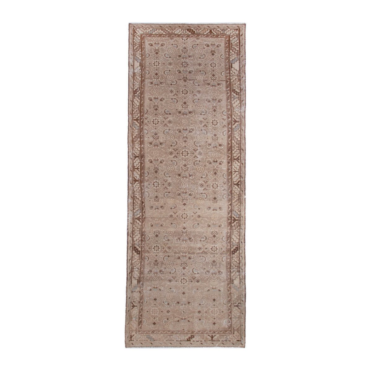 Persian Hamedan runner rug in taupe and greige, 3'5" x 9'11"