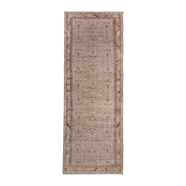 Persian Hamadan runner rug in taupe and greige, 3'5" x 9'11"