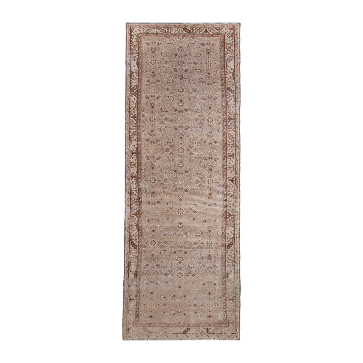 Persian Hamedan runner rug in taupe and greige, 3'5" x 9'11"