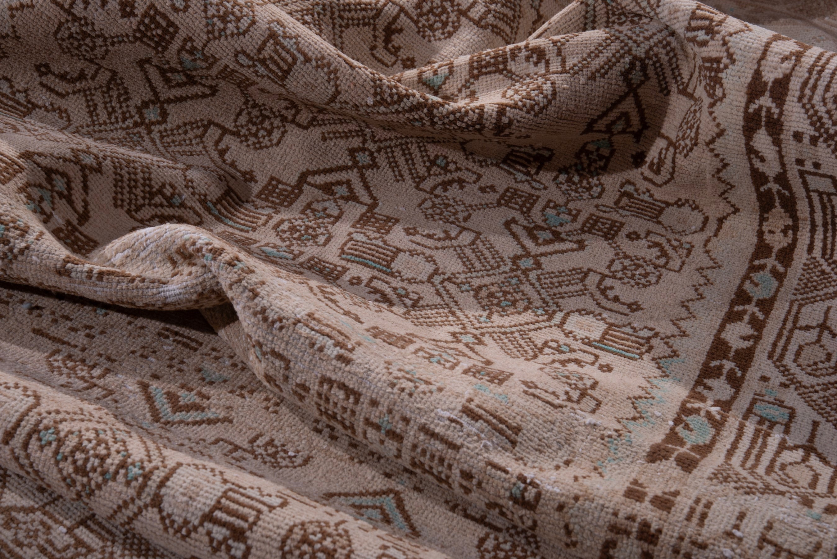 Persian Hamedan runner rug in tan and greige, view 13 of 17
