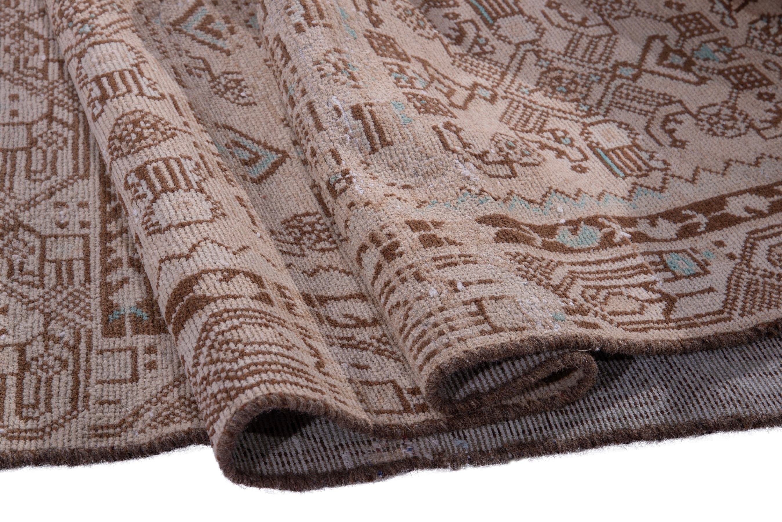 Persian Hamedan runner rug in tan and greige, view 15 of 17