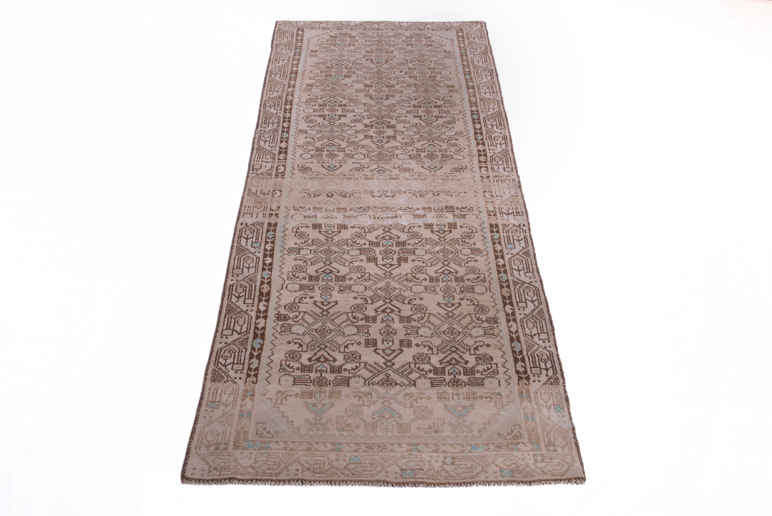 Persian Hamedan runner rug in tan and greige, view 2 of 17