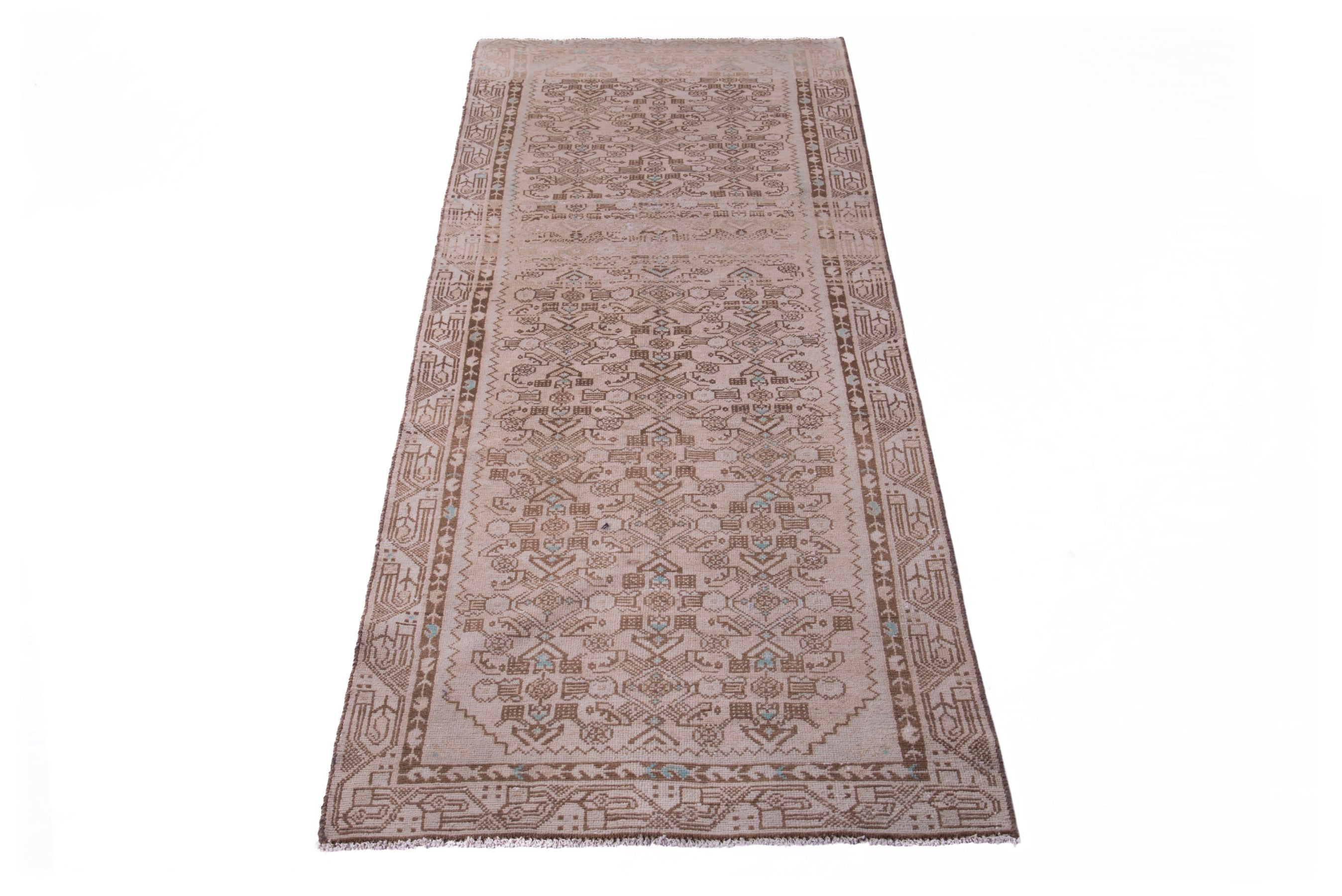Persian Hamedan runner rug in tan and greige, view 3 of 17