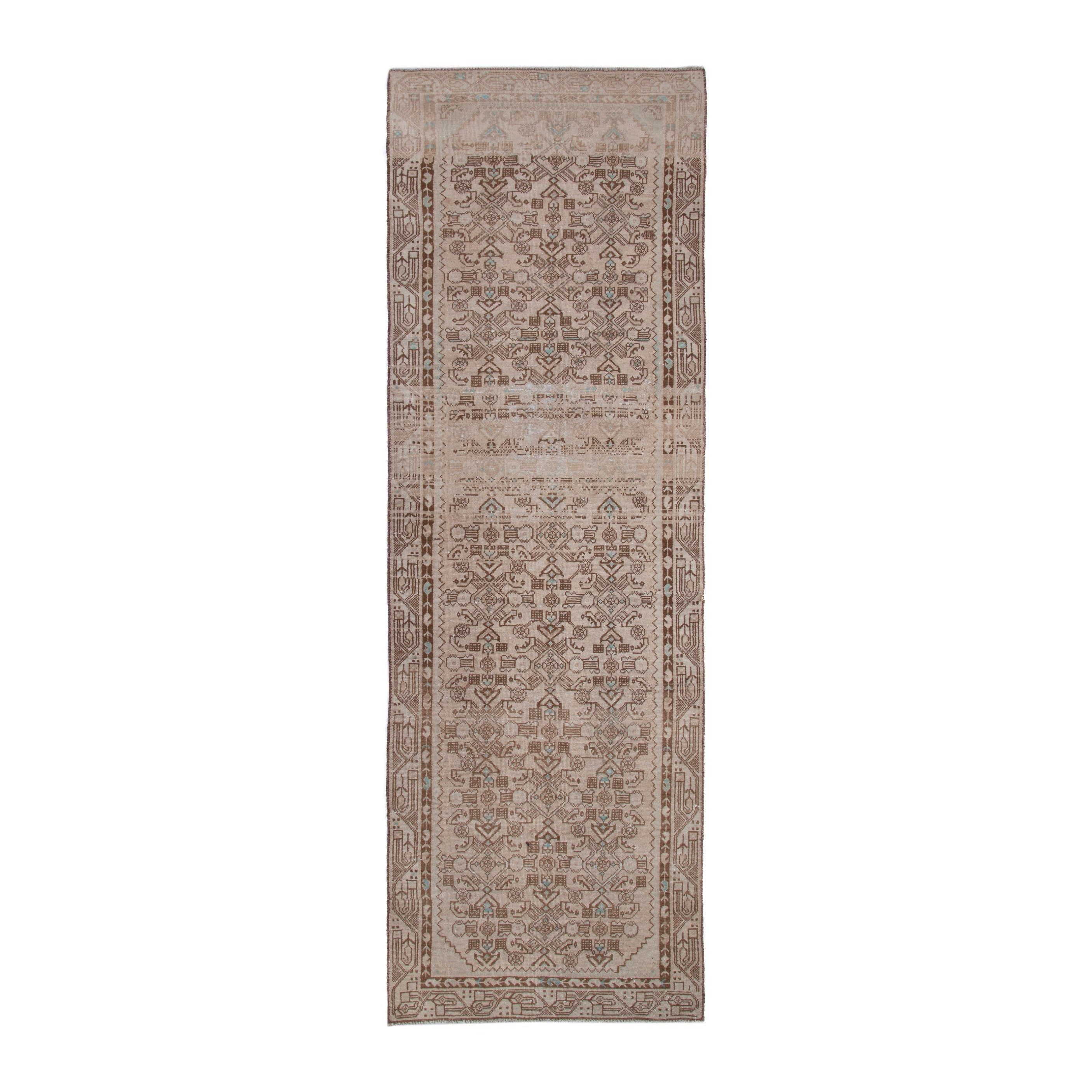 Persian Hamedan runner rug in tan and greige, 3' x 9'5"