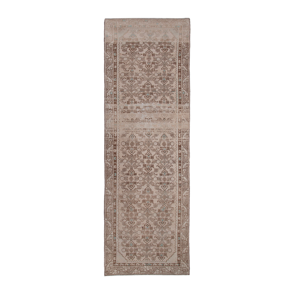 Persian Hamadan runner rug in tan and greige, 3' x 9'5"